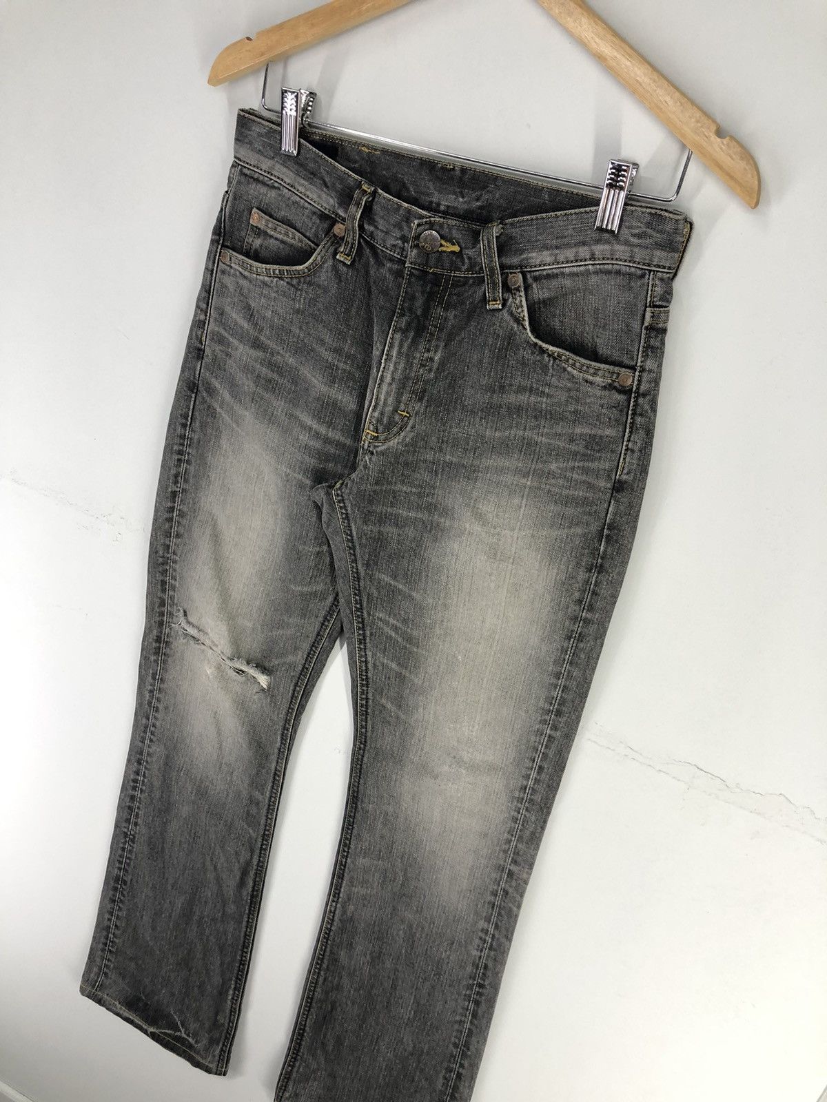Lee Vintage Lee Distressed Flare Bootcut Faded Black Jeans Size US 28 / EU 44 - 3 Thumbnail
