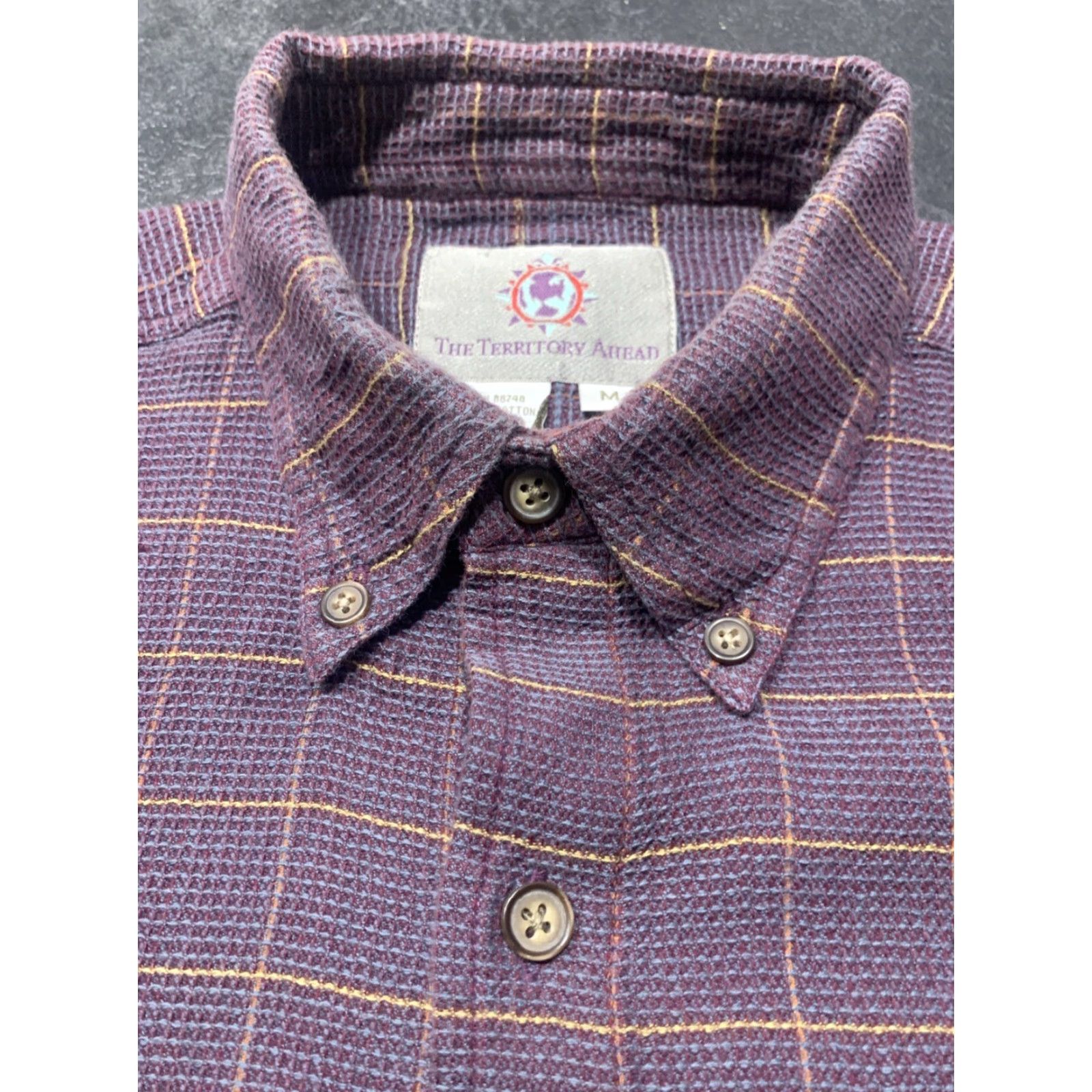 The Territory Ahead VINTAGE The Territory Ahead Shirt Men M Purple Button-Up Waffle Knit Windowpane Long Sleeve Collared Button-Down All Seasons Casual Size US M / EU 48-50 / 2 - 7 Thumbnail