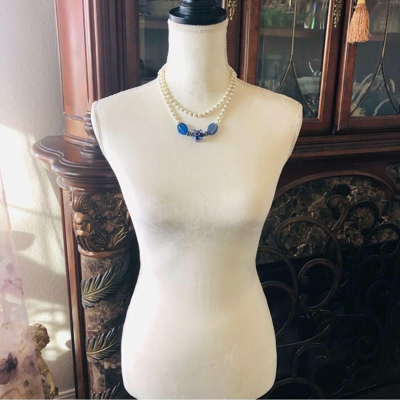 Handmade Handcrafted double strand white Czech Pearl necklace Size ONE SIZE - 5 Thumbnail