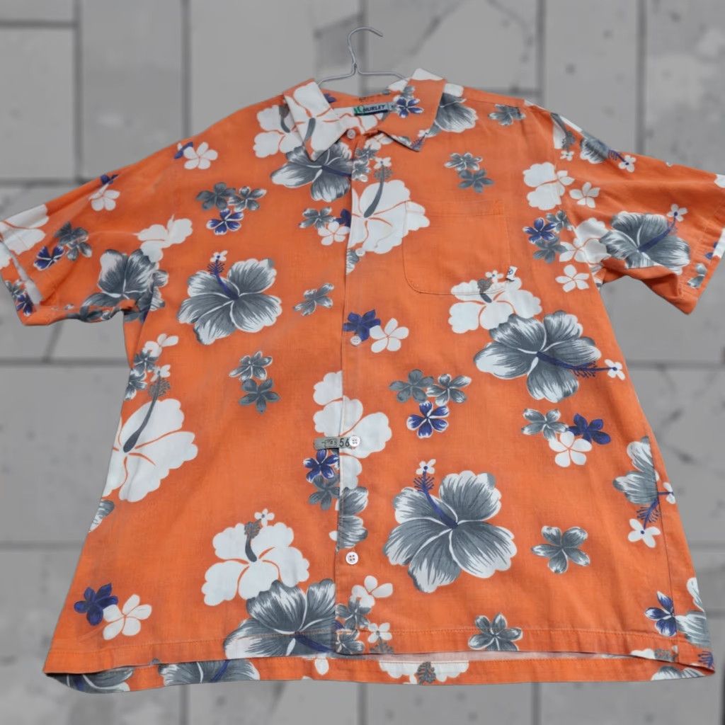 Hurley VINTAGE Hurley Hawaiian Shirt XL Orange Floral Cotton All Over USA Made Y2K Button-Up Short Sleeve Mens Hawaiian Size US XL / EU 56 / 4 - 1 Thumbnail