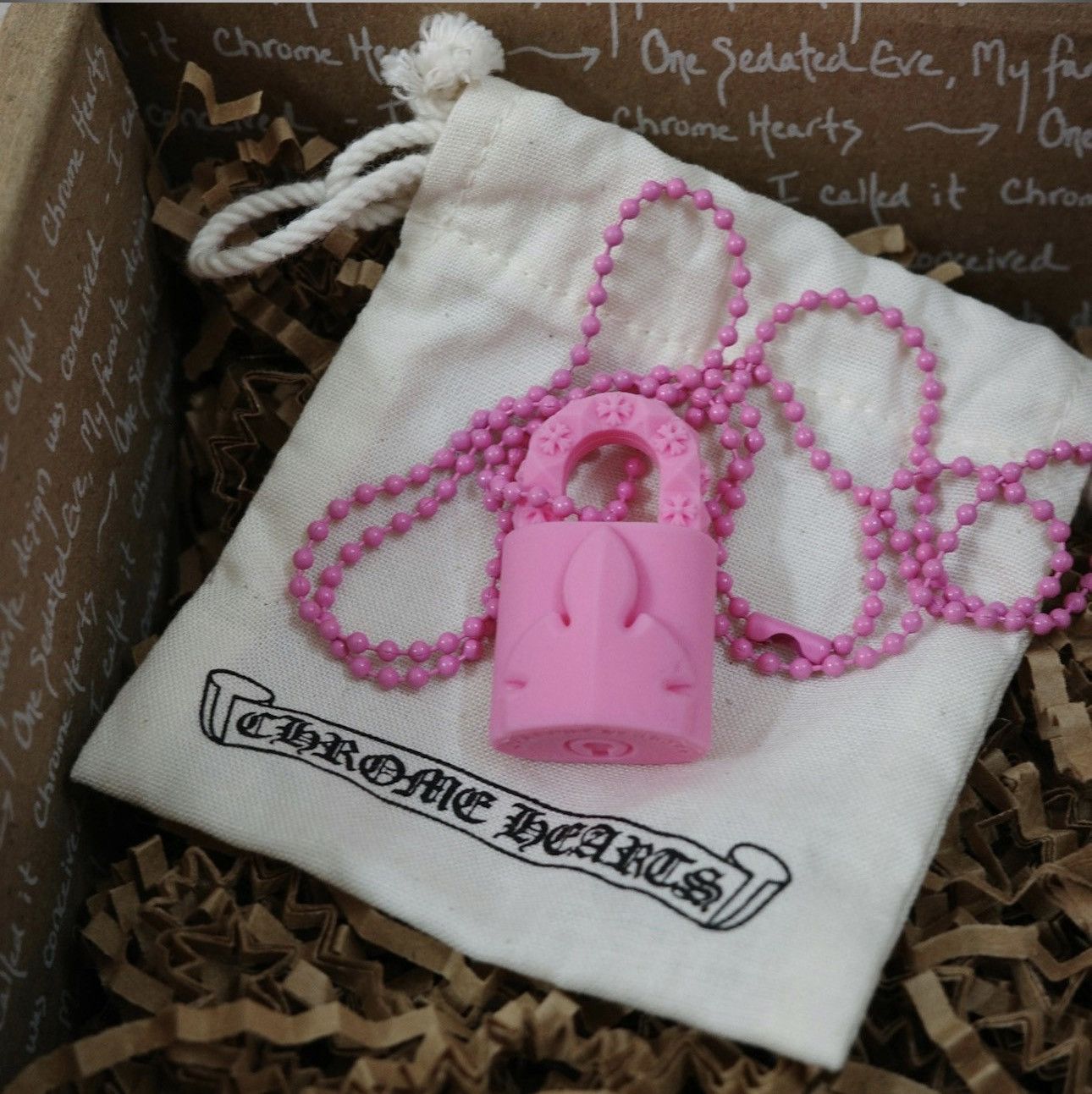 image of Chrome Hearts Padlock Silicone Necklace in Pink, Men's