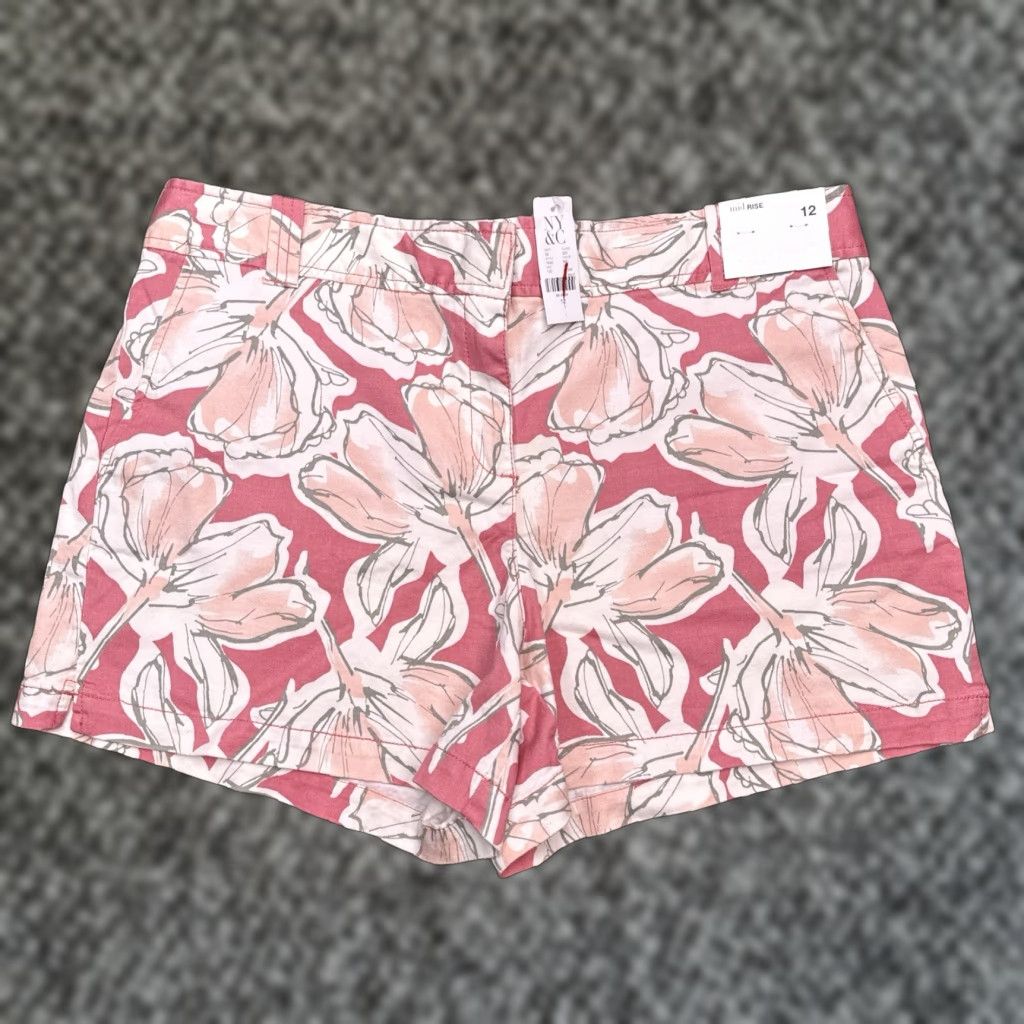 Vintage New York & Company Mid Rise Shorts 12 Pink Flowers Stretch Twill Chino Women Regular Summer Floral Casual Travel Party/Cocktail | Womens Size 34" / US 12 / IT 48 - 1 Thumbnail