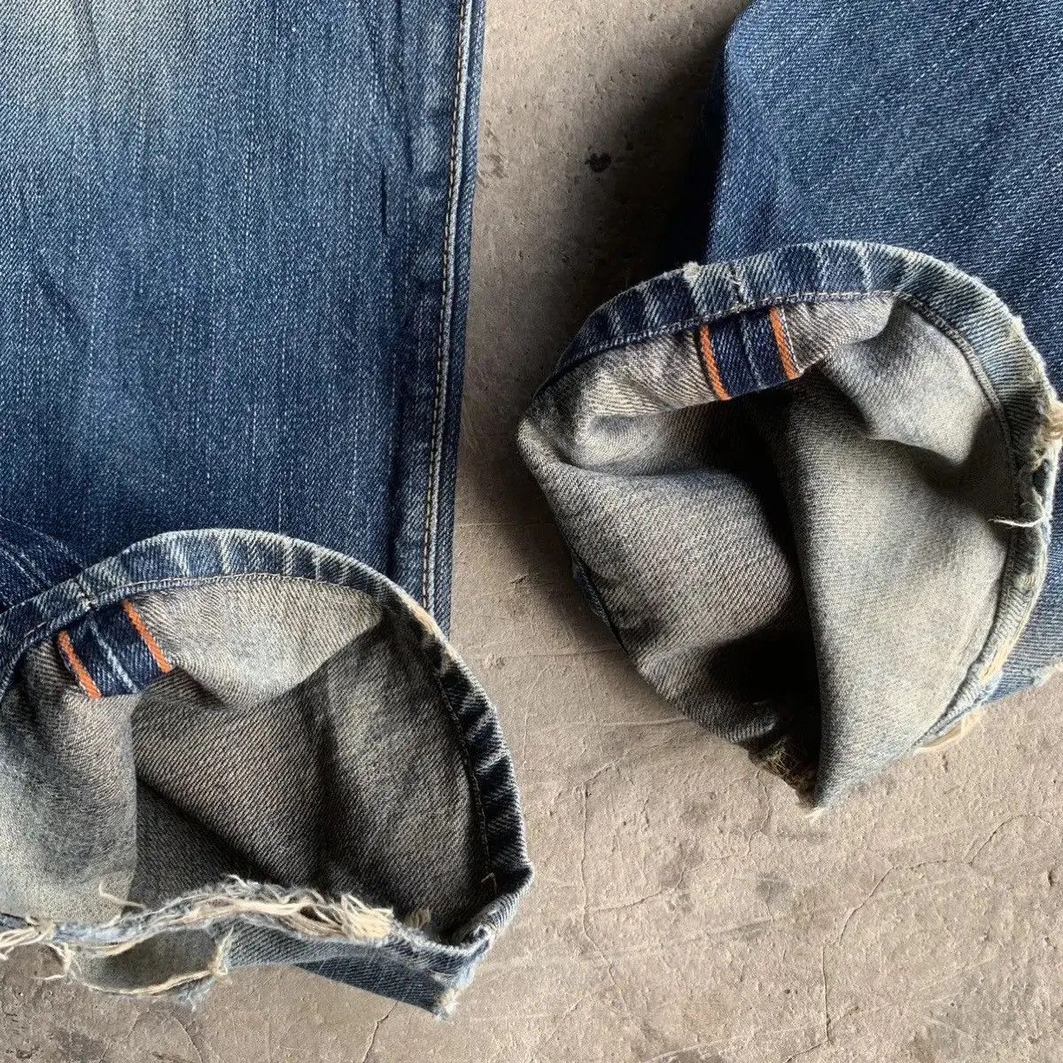 Self Edge × Sugar Cane 💥DISTRESSED! Edwin 505 Red Line Jeans Sun Faded Blue Pants Size US 32 / EU 48 - 9 Thumbnail