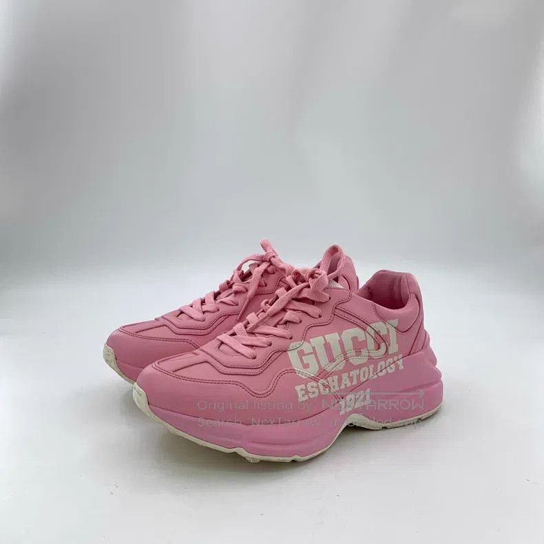 Gucci Gucci Pink logo letter print lace-up casual flat sneakers Size US 7 / IT 37 - 1 Thumbnail