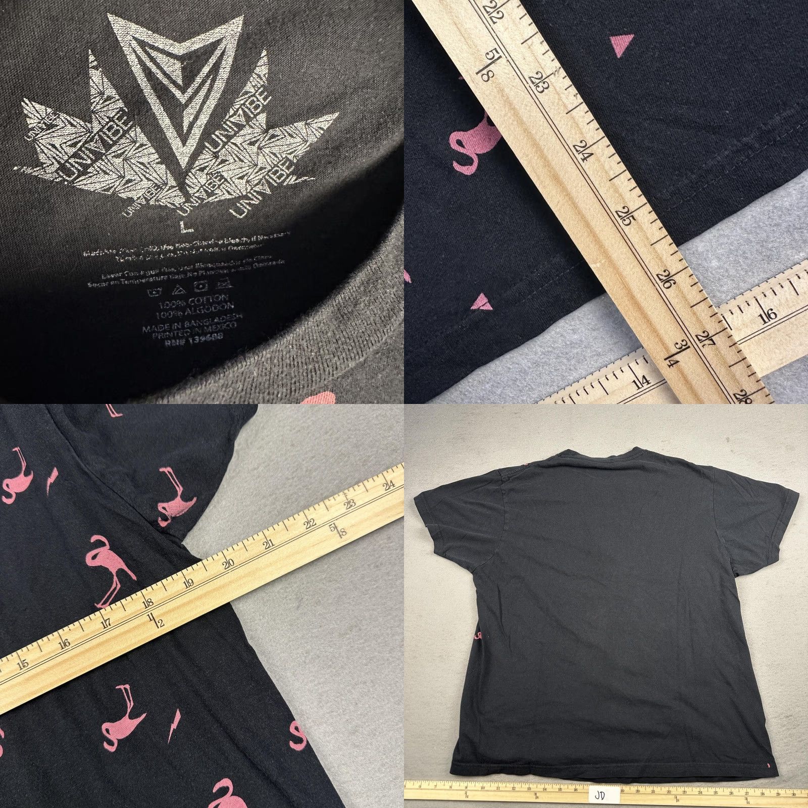 Univibe Univibe Shirt Mens Large Black Pink Flamingo All Over Print Graphic Tee Size US L / EU 52-54 / 3 - 8 Thumbnail