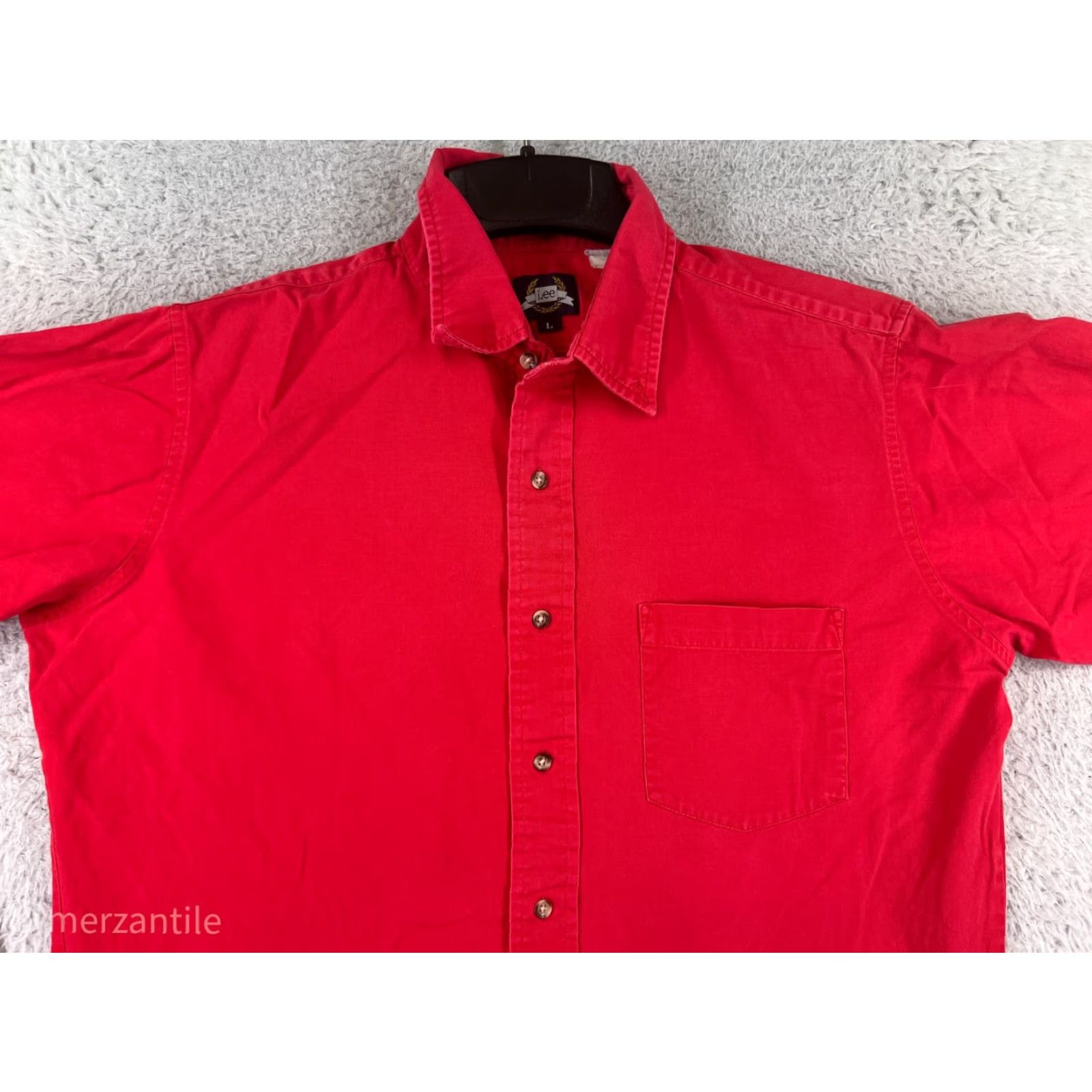 Lee Lee Shirts Mens Large Red Long Sleeve Button Up 100% Cotton Pockets Twill Durable Size US L / EU 52-54 / 3 - 4 Thumbnail