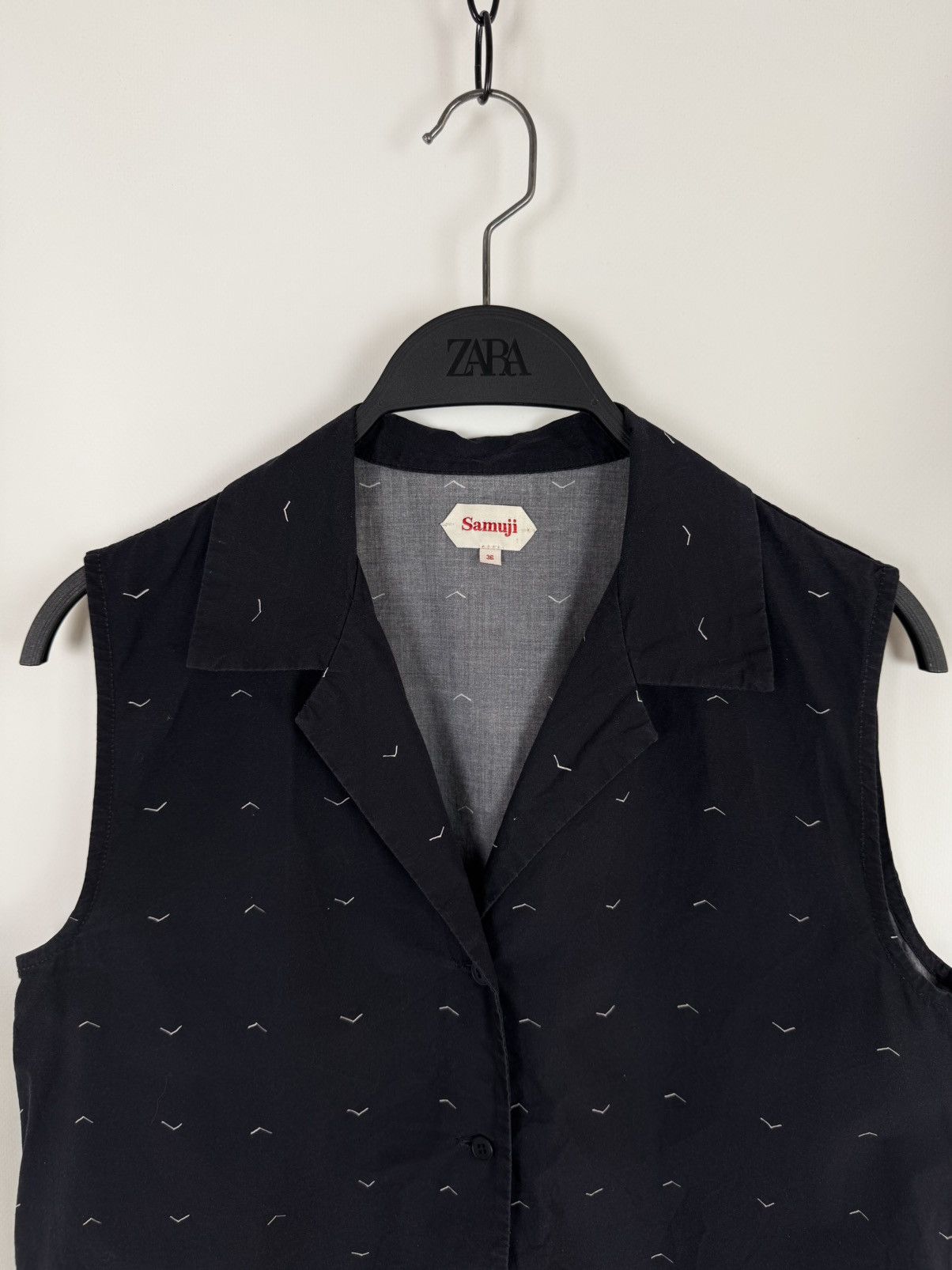 Samuji Samuji Navy Cotton Button Up Sleeveless Shirt Vest Size XS / US 0-2 / IT 36-38 - 4 Thumbnail