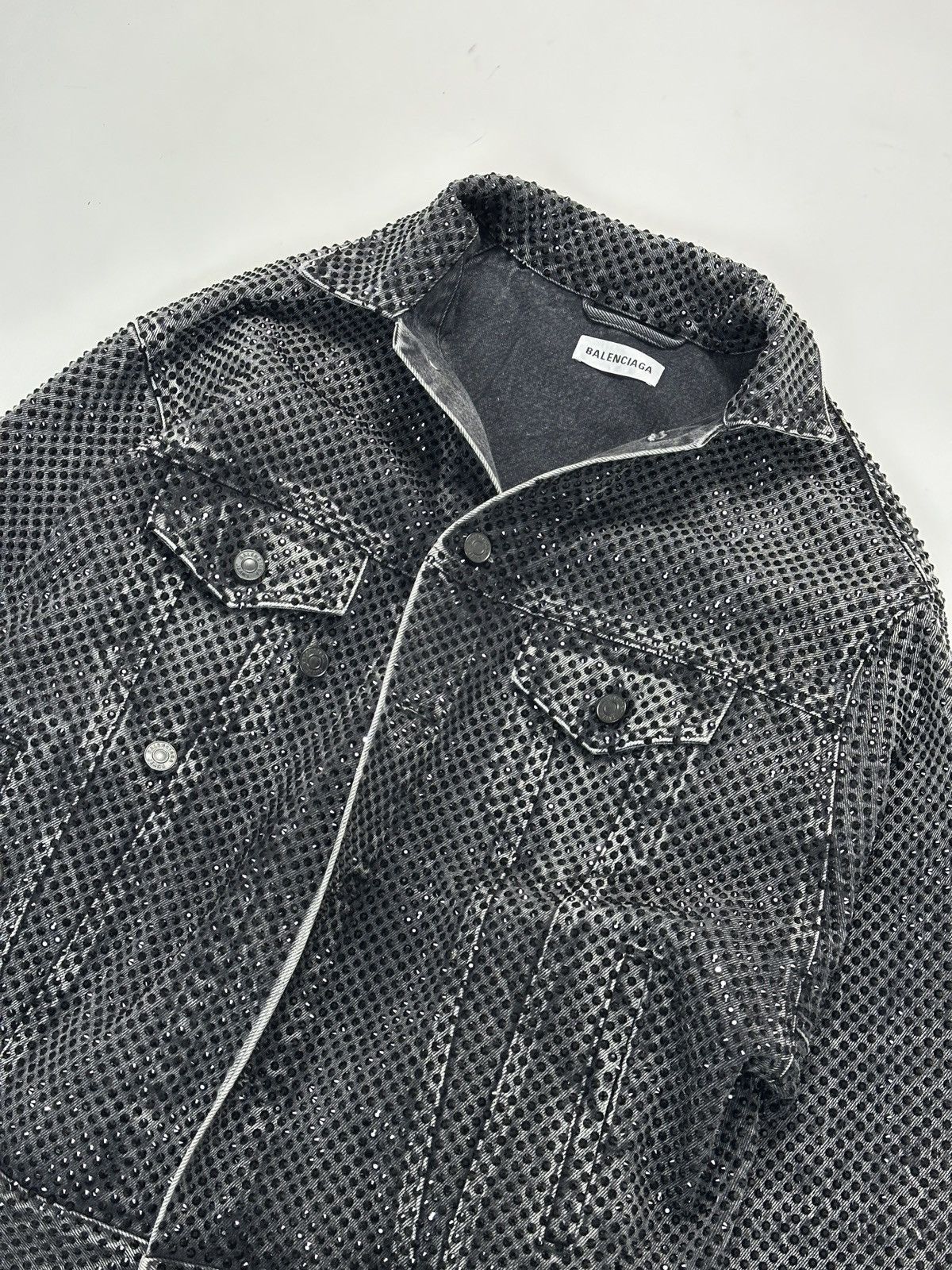 Balenciaga Balenciaga Asymmetrical Rhinestone Trucker Denim Jacket Size US M / EU 48-50 / 2 - 3 Thumbnail