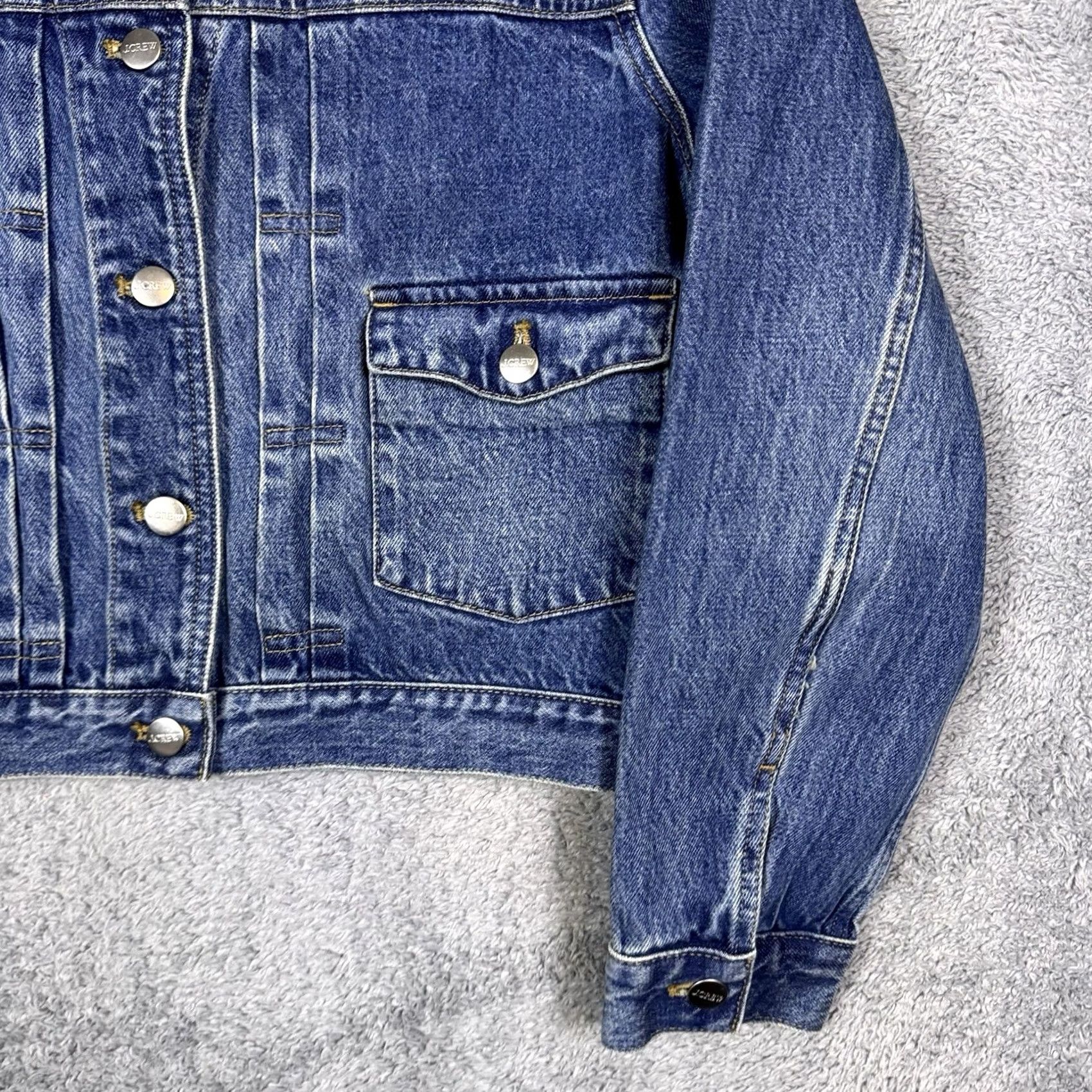 J.Crew J.Crew Denim Jacket Womens M Button Down Cropped Pleated Round Neck Short Sleeve? Size M / US 6-8 / IT 42-44 - 2 Thumbnail