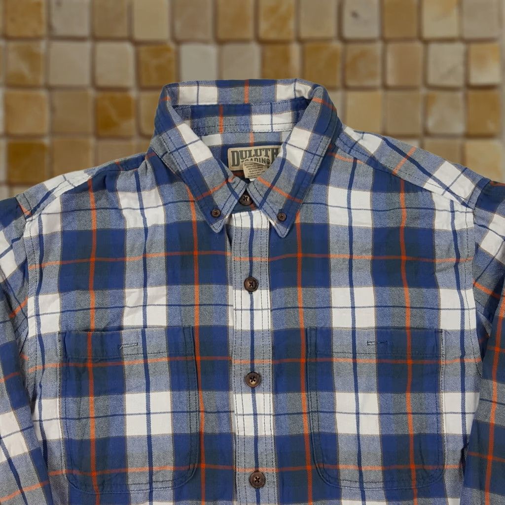 CO VINTAGE Duluth Trading Co Blue Plaid Flannel Mens XL Button-Up Shirt Collar Size US XL / EU 56 / 4 - 1 Thumbnail