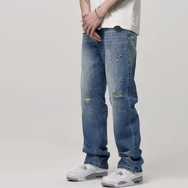 Japanese Brand VIBE Men's American street straight wide washed ripped jeans Size US 32 / EU 48 - 2 Thumbnail