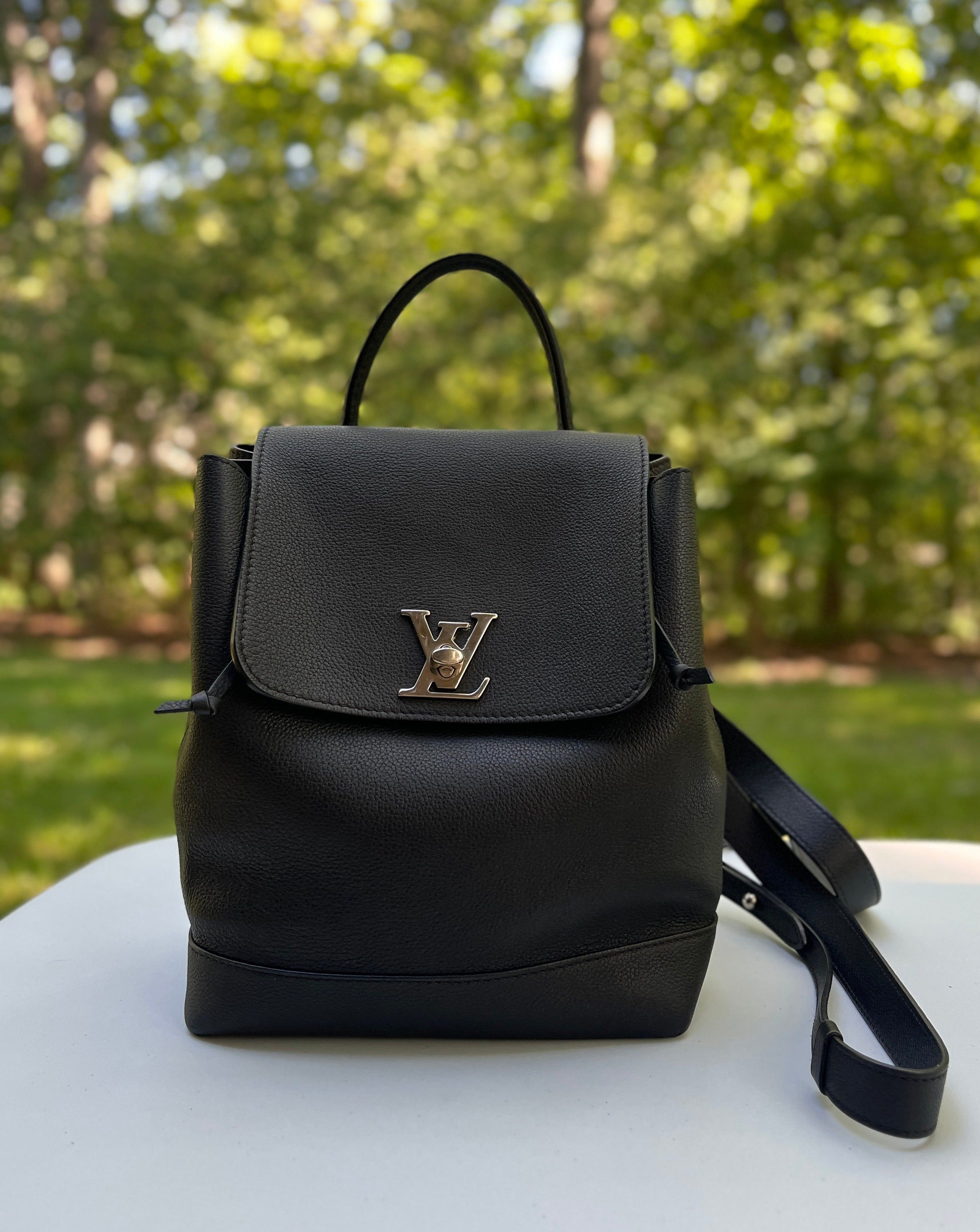 Louis Vuitton Leather Lockme MM Backpack in Black