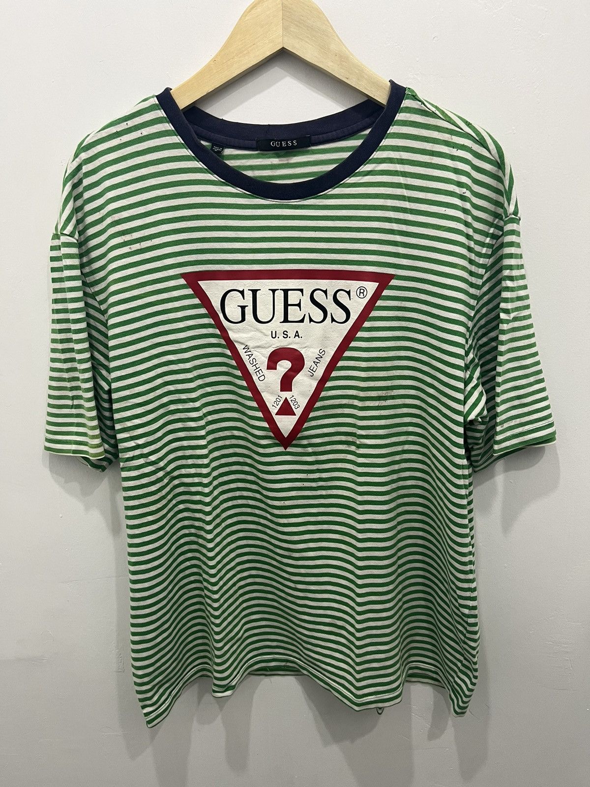 Guess Y2K Style Guess Jeans Logo Stripped Short Sleeve Tees Size US XL / EU 56 / 4 - 1 Thumbnail