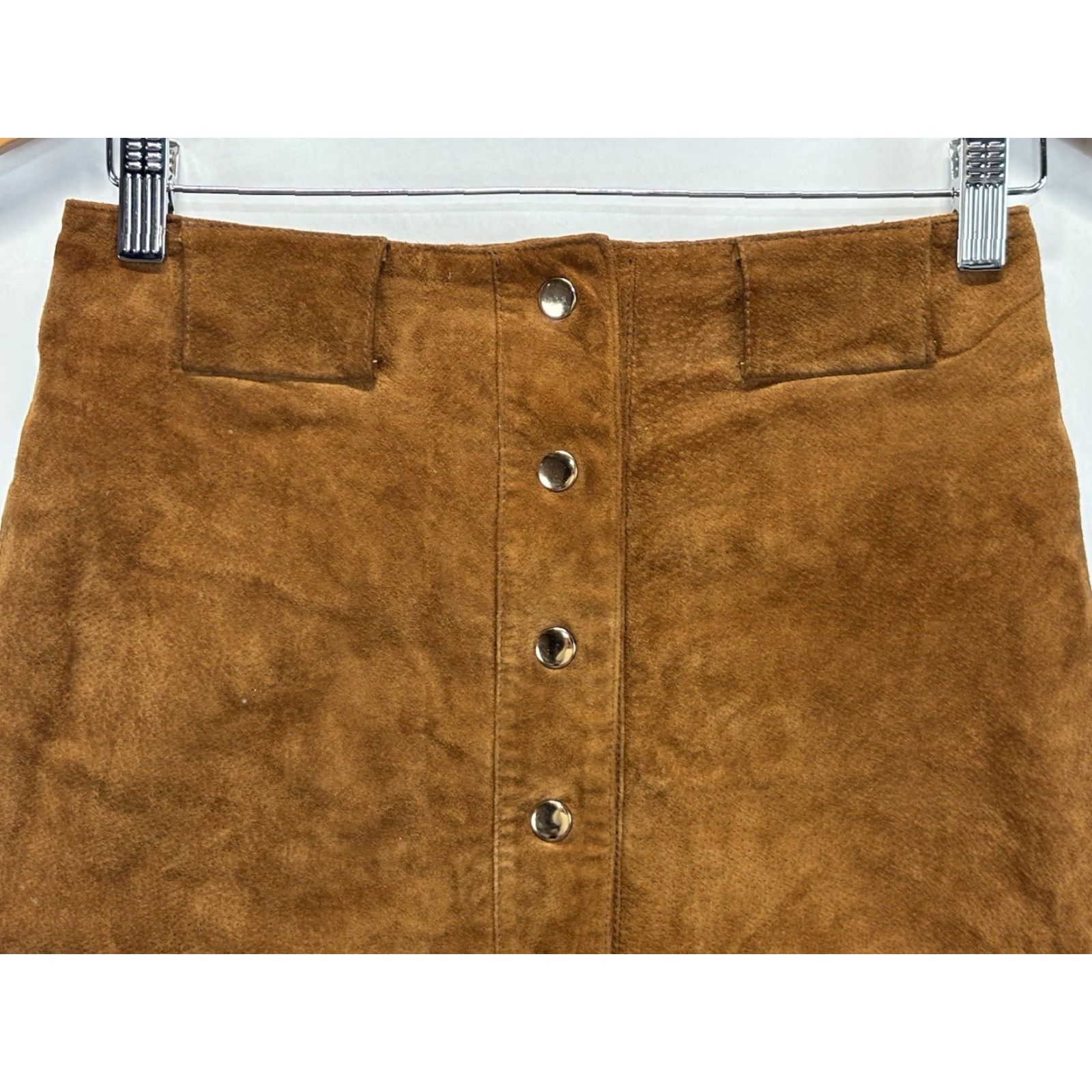 Zara Zara Skirt Brown Suede Aline Women’s XS Snap Front Mini 27”x16.5” Festival Size 26" / US 2 / IT 38 - 2 Thumbnail