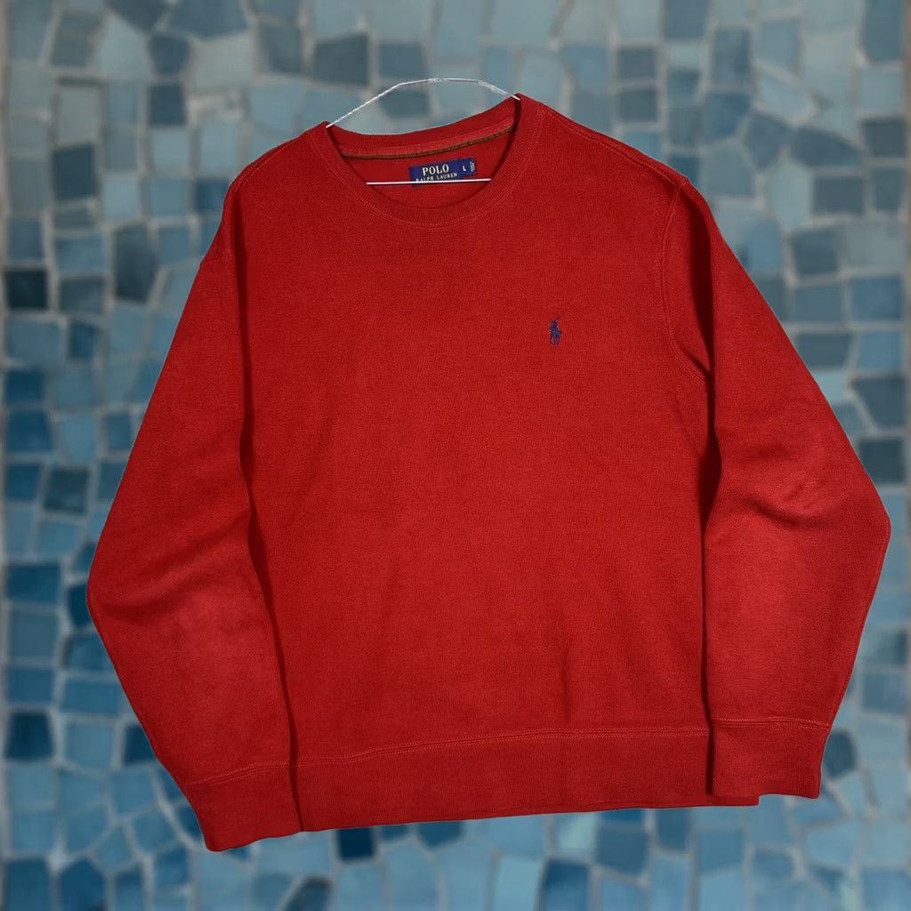 Polo Ralph Lauren VINTAGE Polo Ralph Lauren Sweatshirt Mens L Crewneck Knit Pullover Cotton Red Solid Crewneck Long Sleeve Front Logo Size US L / EU 52-54 / 3 - 1 Thumbnail