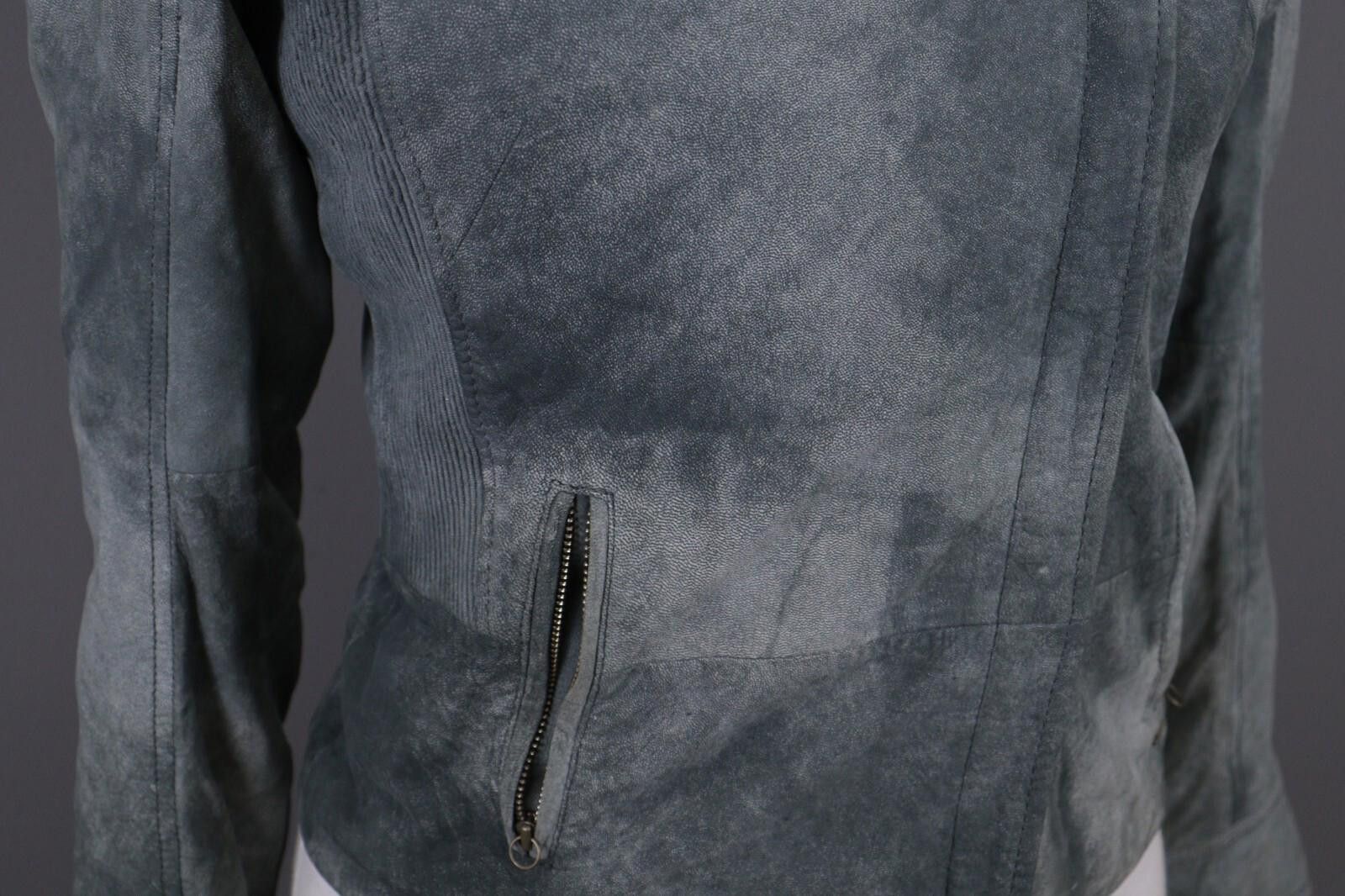 Hugo Boss Hugo Boss Gray Leather Designer Full Zip Biker Jacket Size M / US 6-8 / IT 42-44 - 6 Thumbnail