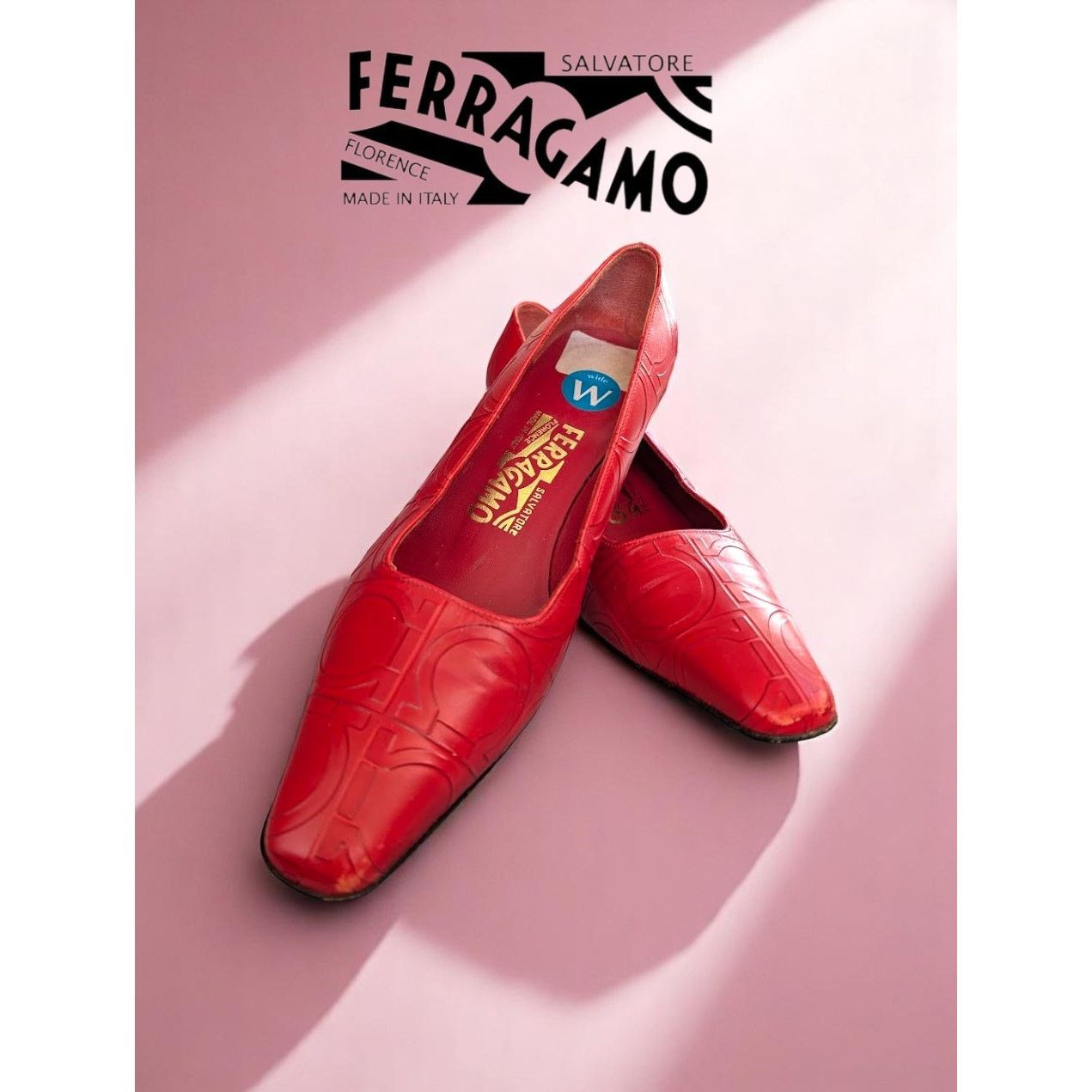 Salvatore Ferragamo Salvatore Ferragamo Red Leather Embossed Heels Size 7W EUC Size US 7 / IT 37 - 2 Thumbnail