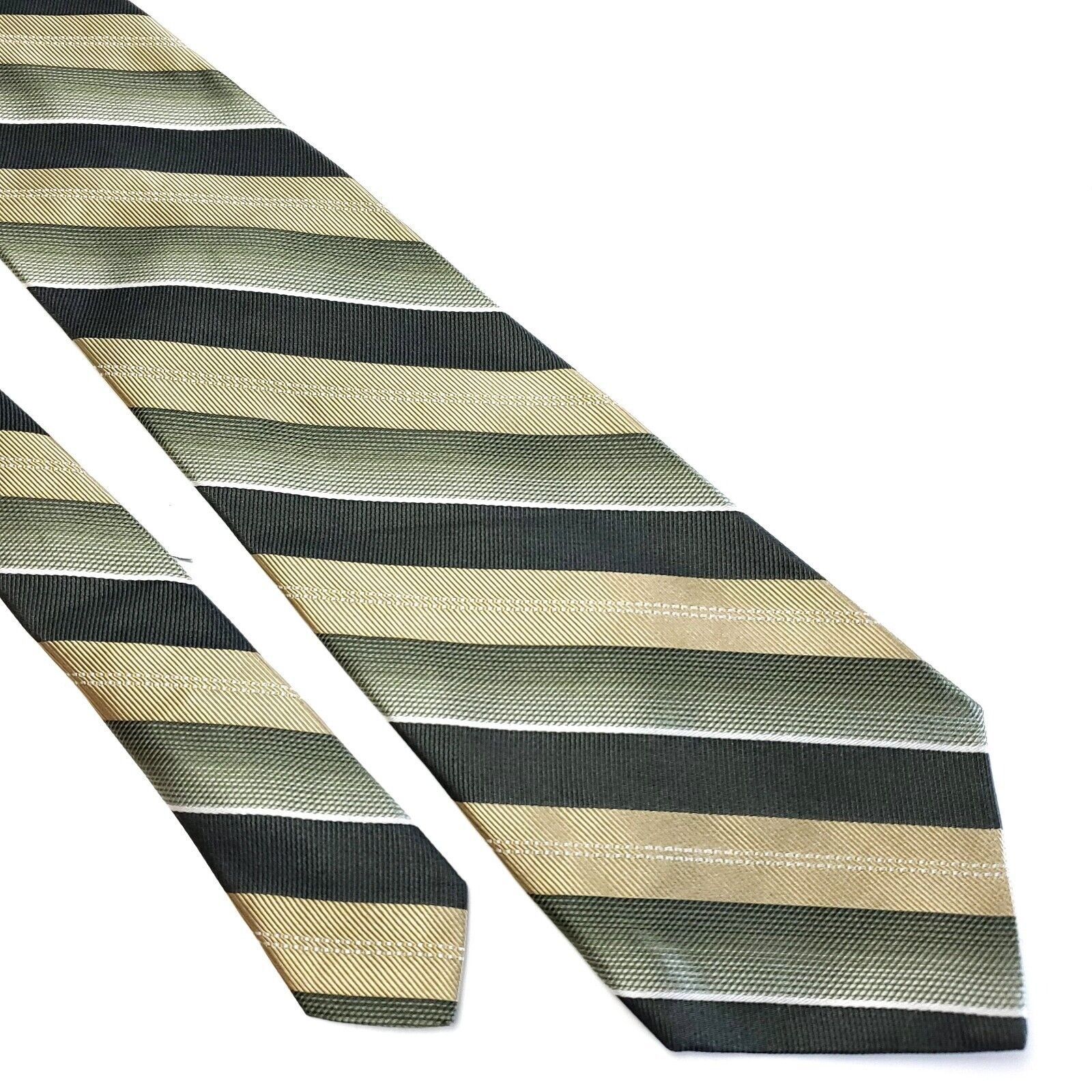 Murano Murano Woven Green Tan Striped Long Silk Tie Size ONE SIZE - 1 Thumbnail