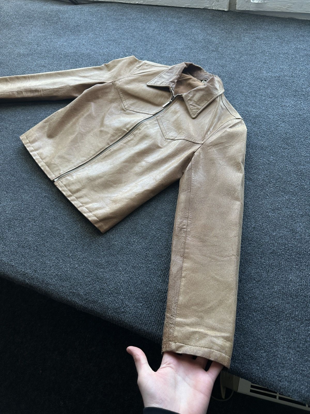 Other 🚨Y2K RICK OWENS TYPE DIRTY SLIM FIT ZIP LEATHER JACKET Size XS / US 0-2 / IT 36-38 - 2 Thumbnail