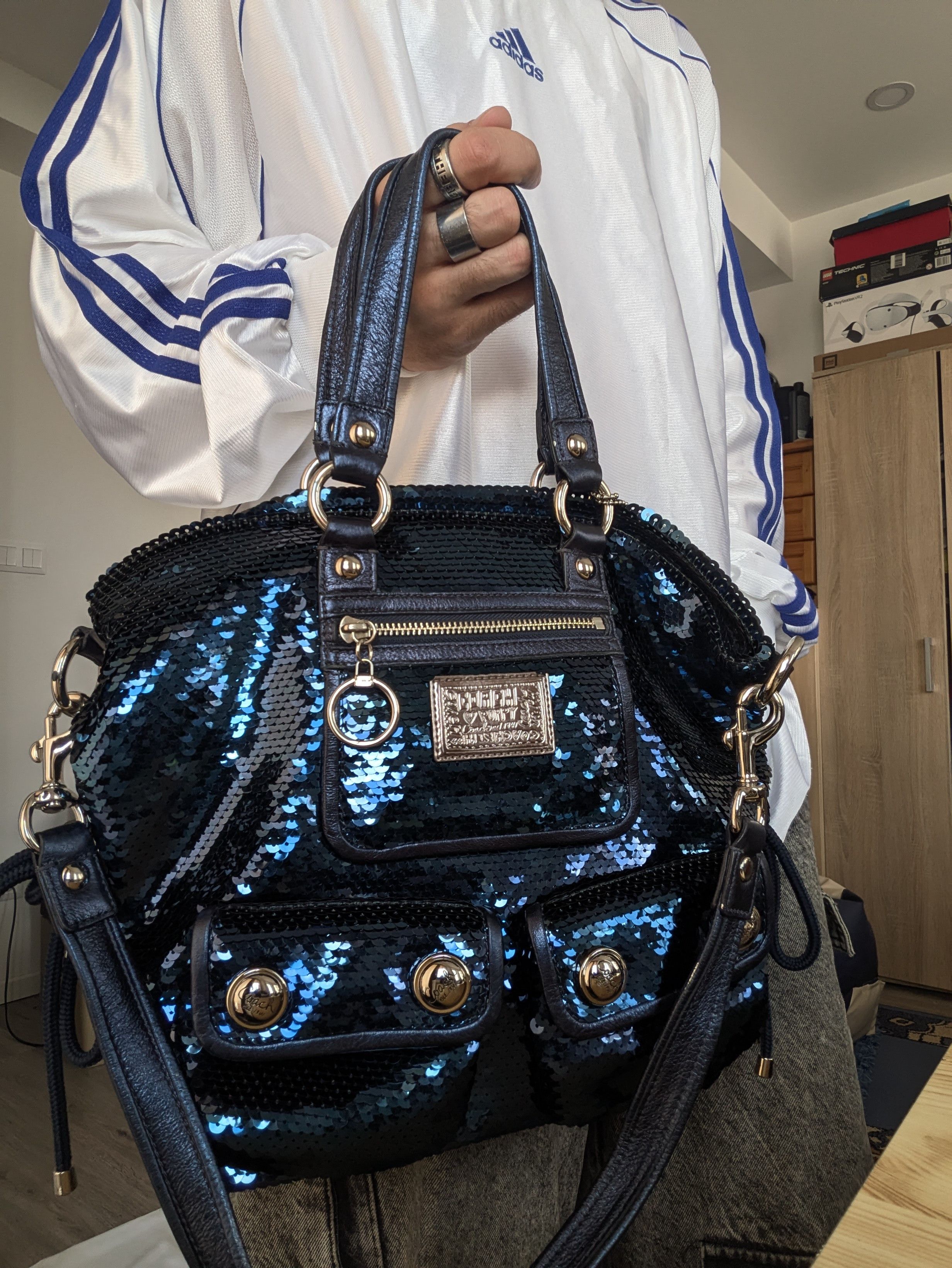 Coach Coach Poppy Spotlight Blue Sequin Shoulder Handbag Tote Size ONE SIZE - 12 Thumbnail