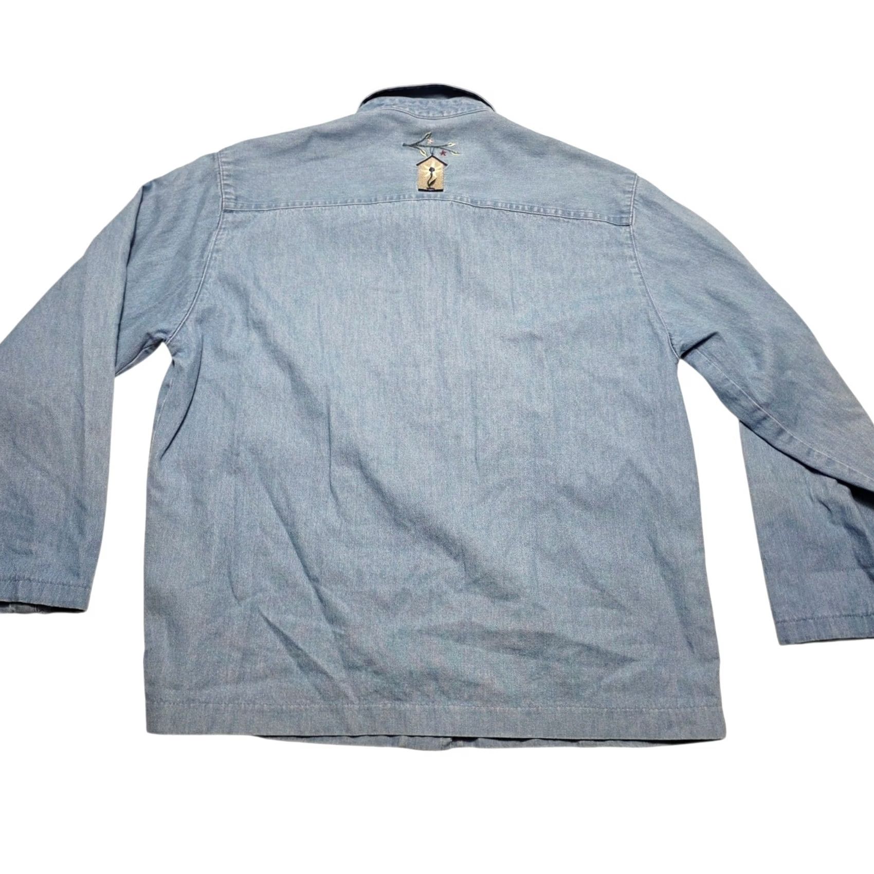 Vintage VINTAGE Christopher & Banks Denim Jean Shirt Womens Size S 3/4 Sleeve Floral Birdbirds Birdhouse Embroidery Blue Women Size S / US 4 / IT 40 - 4 Thumbnail
