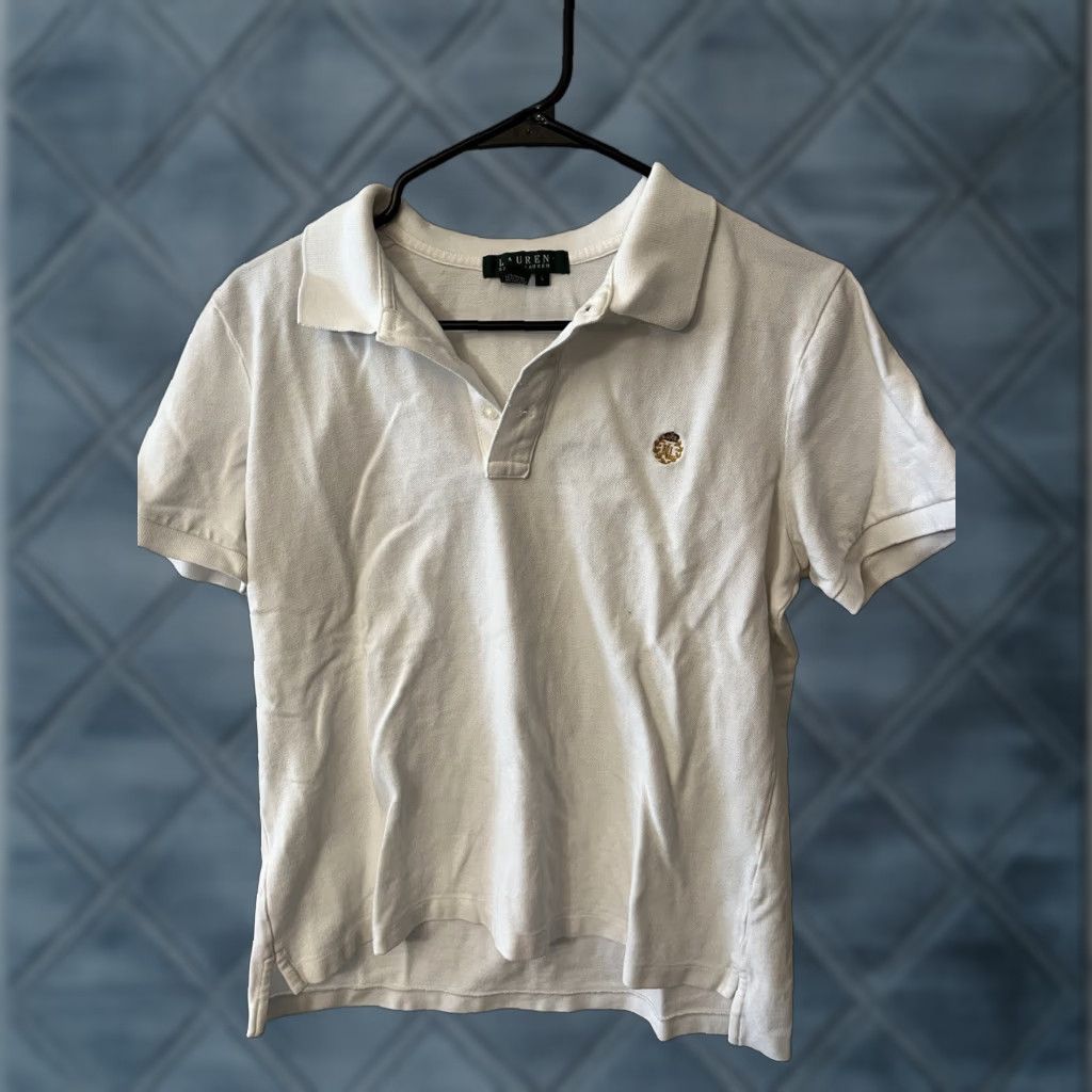 Ralph Lauren Lauren Ralph Lauren Polo Shirt Women's Large Short Sleeve Casual Top White Cotton Embroidered Size L / US 10 / IT 46 - 1 Thumbnail