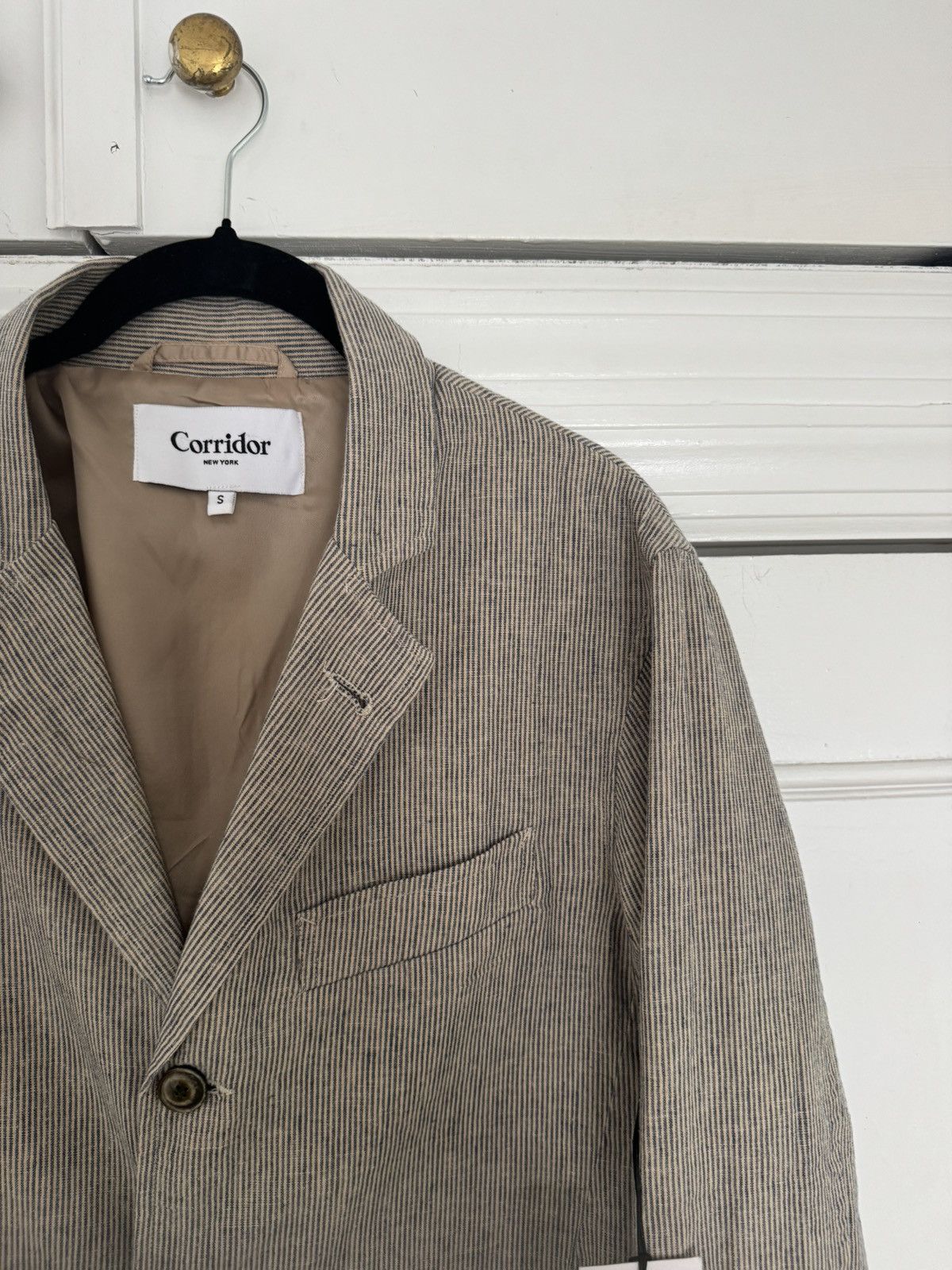 Corridor Corridor Small Natural Linen Ticking Stripe 3 Button Blazer Size 38R - 3 Thumbnail