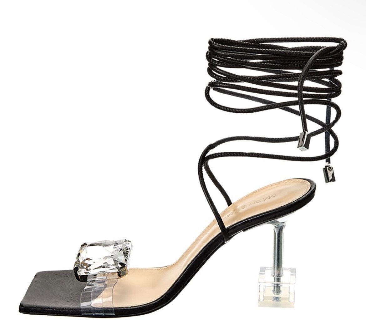 MACH & MACH Mach & Mach Crystal Square Vinyl & Leather Sandal size 37 Size US 7 / IT 37 - 2 Thumbnail