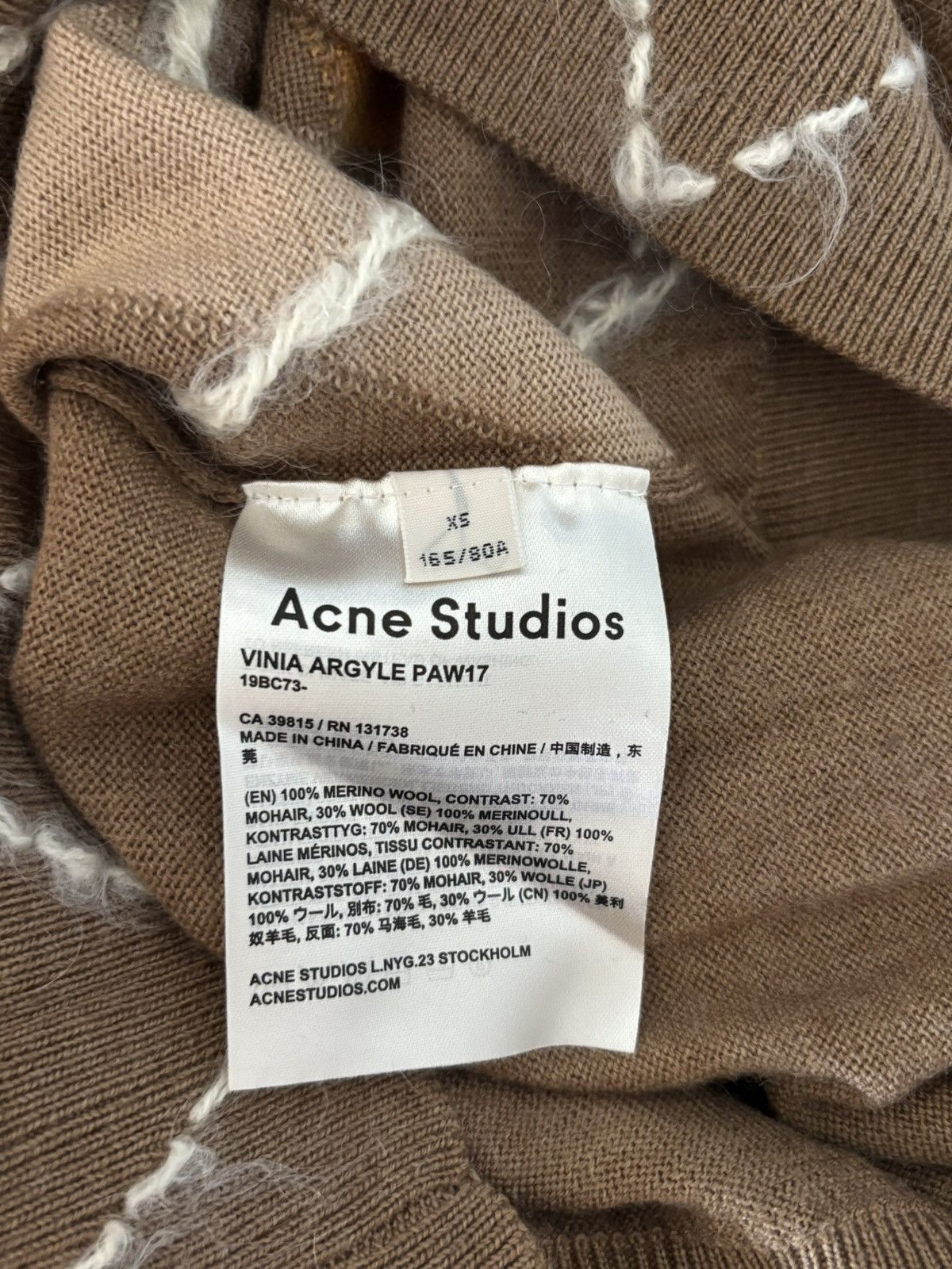 Acne Studios Acne Studios Vinia Argyle Camel sweater Size XS / US 0-2 / IT 36-38 - 4 Thumbnail
