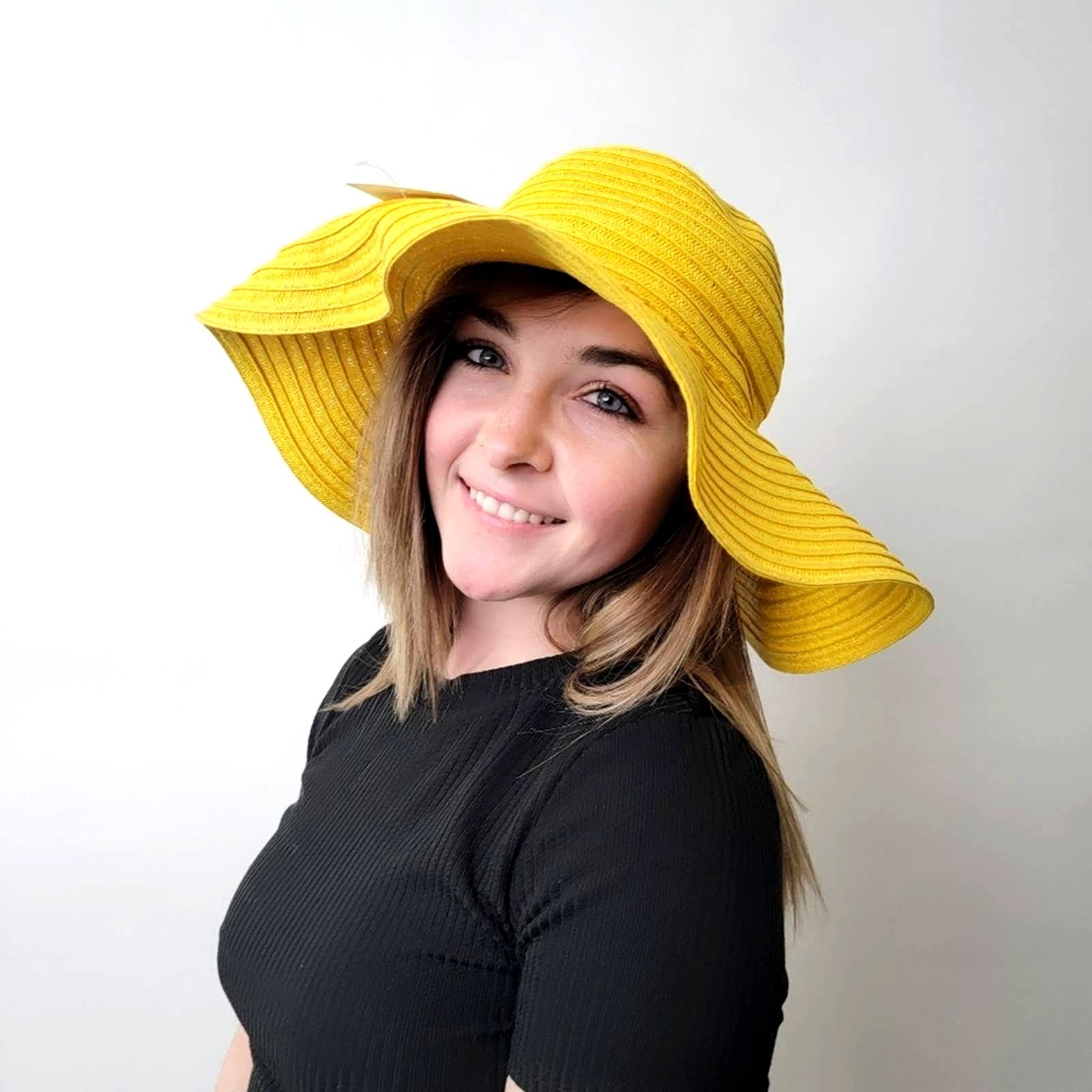 Designer NEW Floppy Summer Sunshine Yellow Widebrim Hat Size ONE SIZE - 5 Thumbnail
