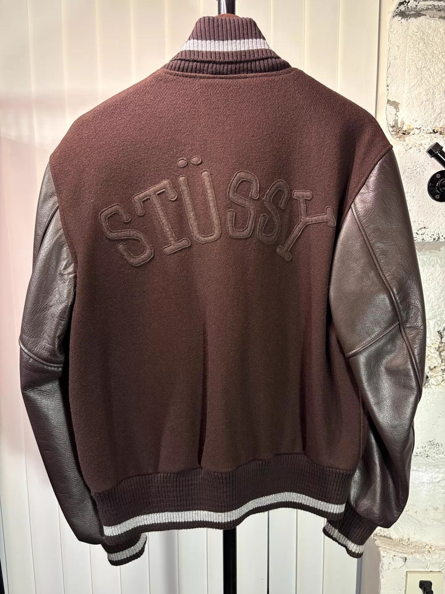 Stussy Stussy 25th Anniv Varsity Jacket Leather Sleeves M Vintage Coffee Size US M / EU 48-50 / 2 - 2 Thumbnail