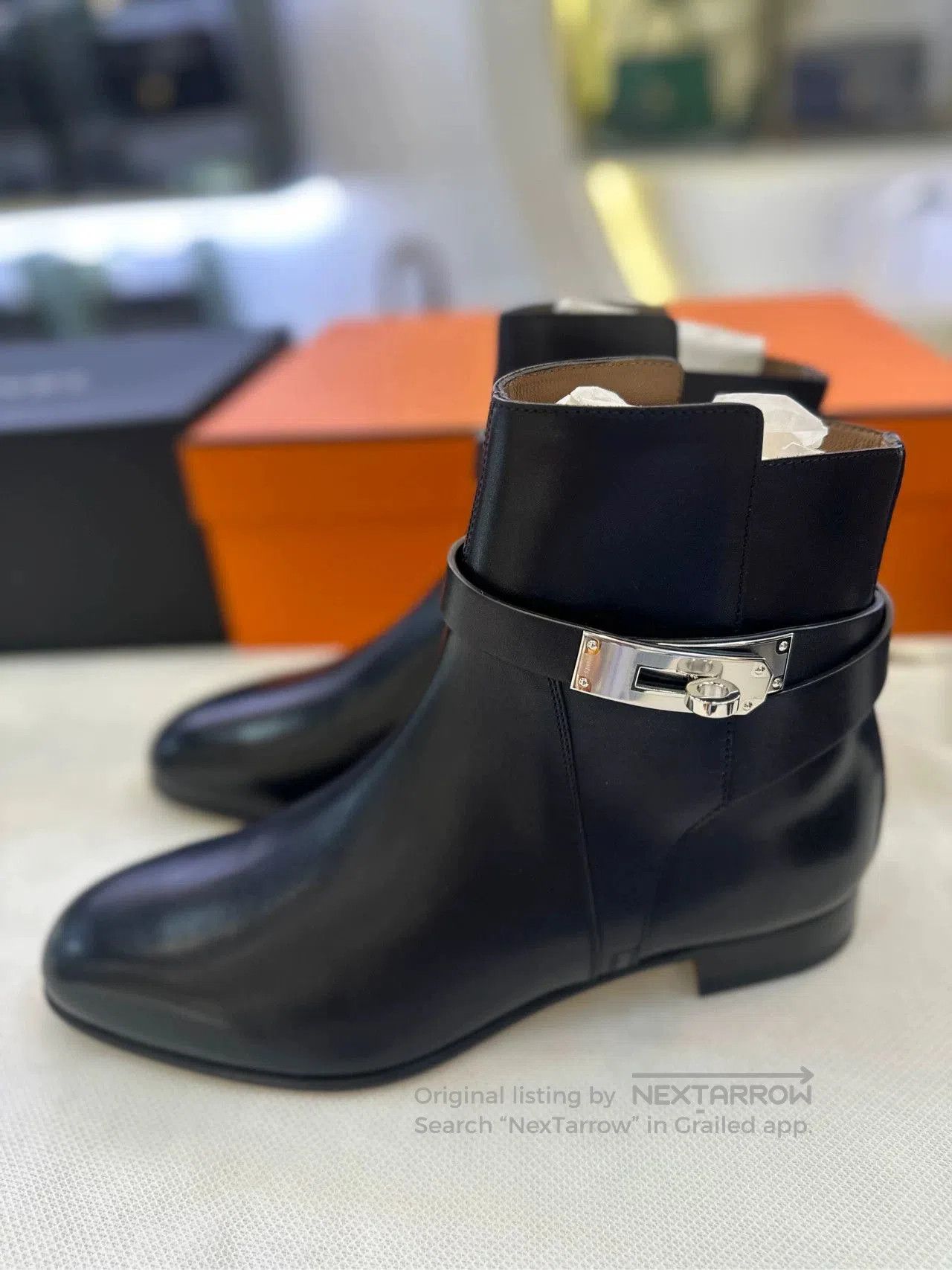 Hermes Hermès Black Silver Buckle Kelly Ankle Boots. Size US 6 / IT 36 - 4 Thumbnail