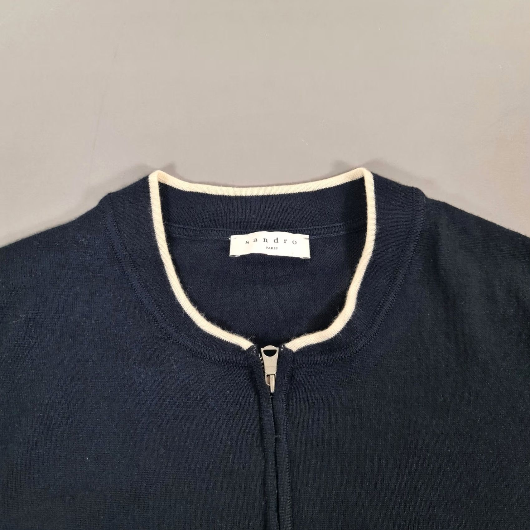 Sandro Sandro Paris Mens Cardigan Navy Blue M Merino Wool Full Zip Knit Jumper, Cardigan, Regular Fit, Lightweight, Crew Neck, Long Sleeve, Casual, Men Size US M / EU 48-50 / 2 - 2 Thumbnail