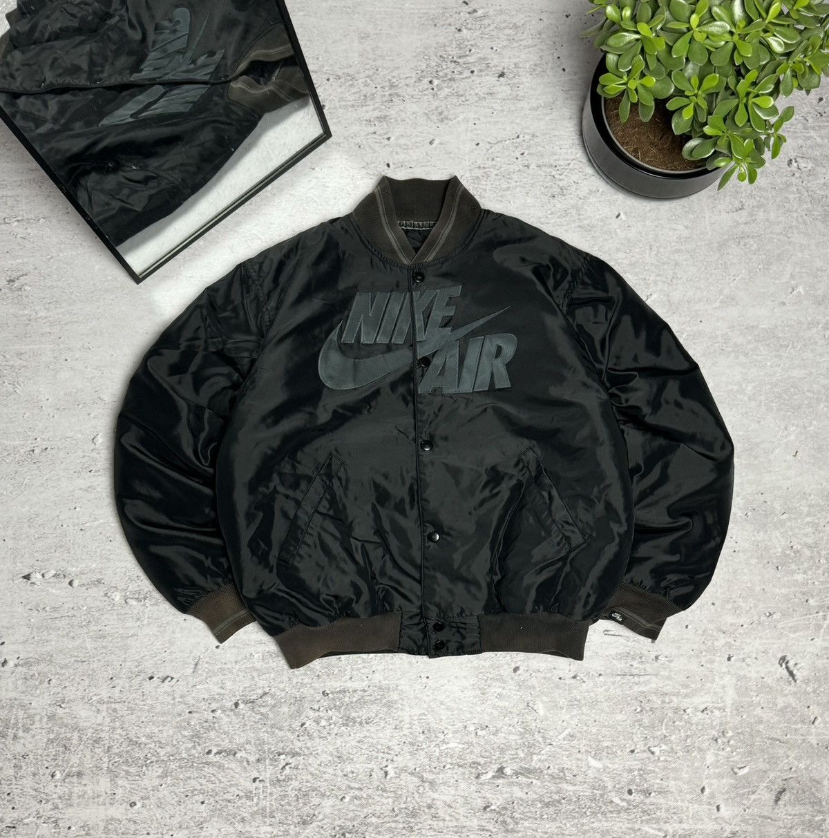 image of 00S Nike Vintage Big Logo Ma-1 Bomber Jacket Airmax Y2K in Black, Men's (Size Small)