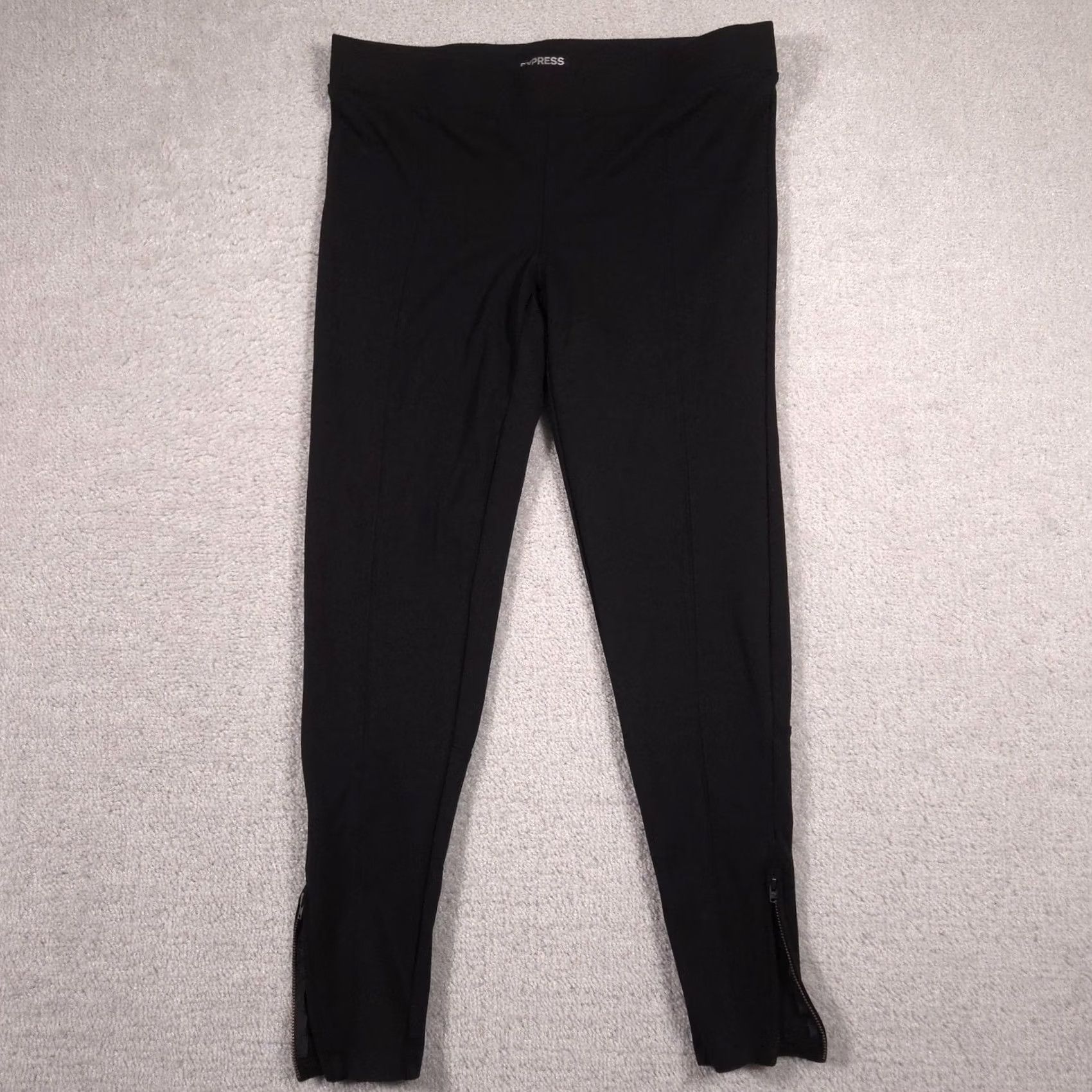 Express Express Leggings Womens M Black Mid Rise Ankle Zip Knit Pants Stretch Size 32" / US 10 / IT 46 - 2 Thumbnail
