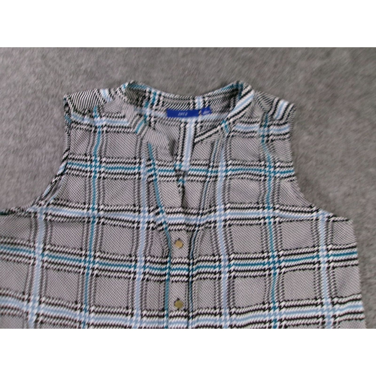Apt. 9 VINTAGE Apt.9 Blouse Womens L Sleeveless Button Front Plaid Black White Teal Houndstooth Size L / US 10 / IT 46 - 2 Thumbnail