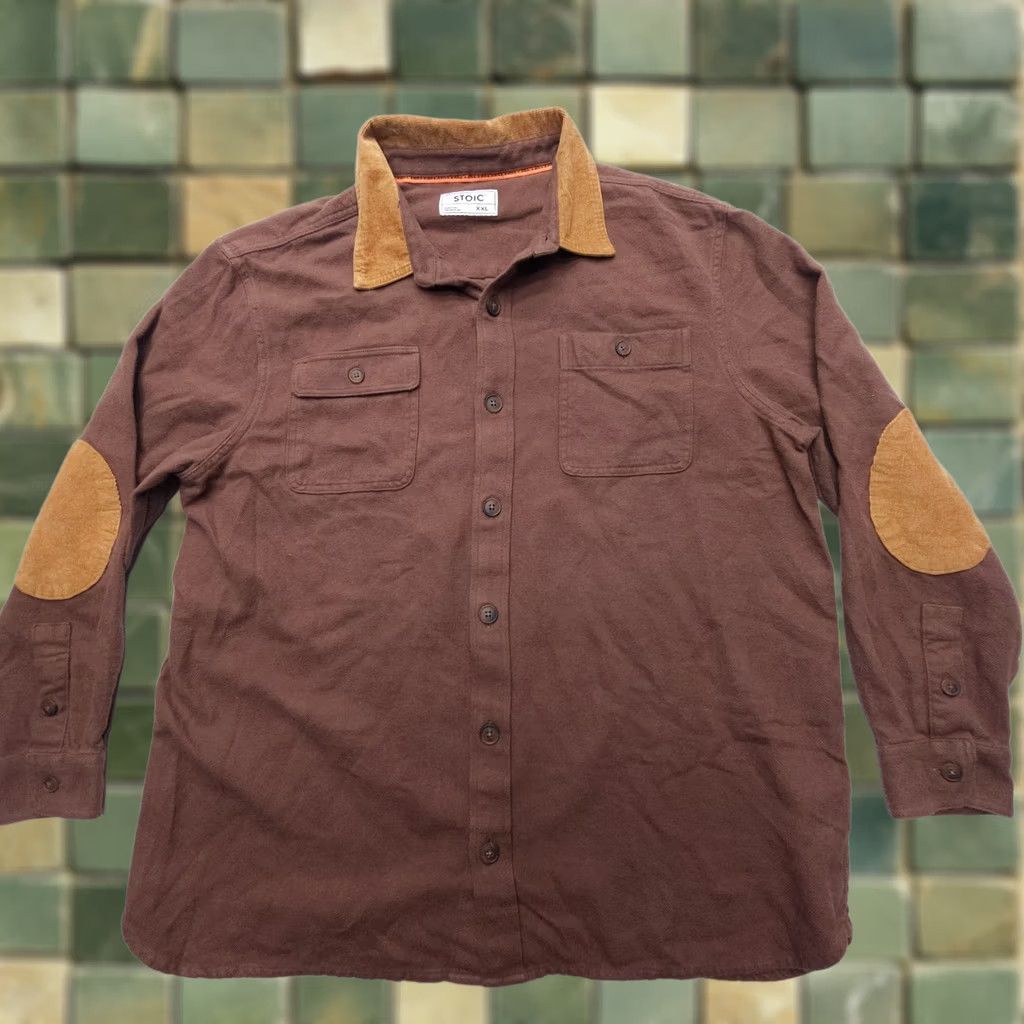 Stoic Stoic Mens Flannel Shirt 2XL Brown Corduroy Collar Elbow Patches Button-Up Outdoor Casual Workwear Shirt Size US XXL / EU 58 / 5 - 1 Thumbnail