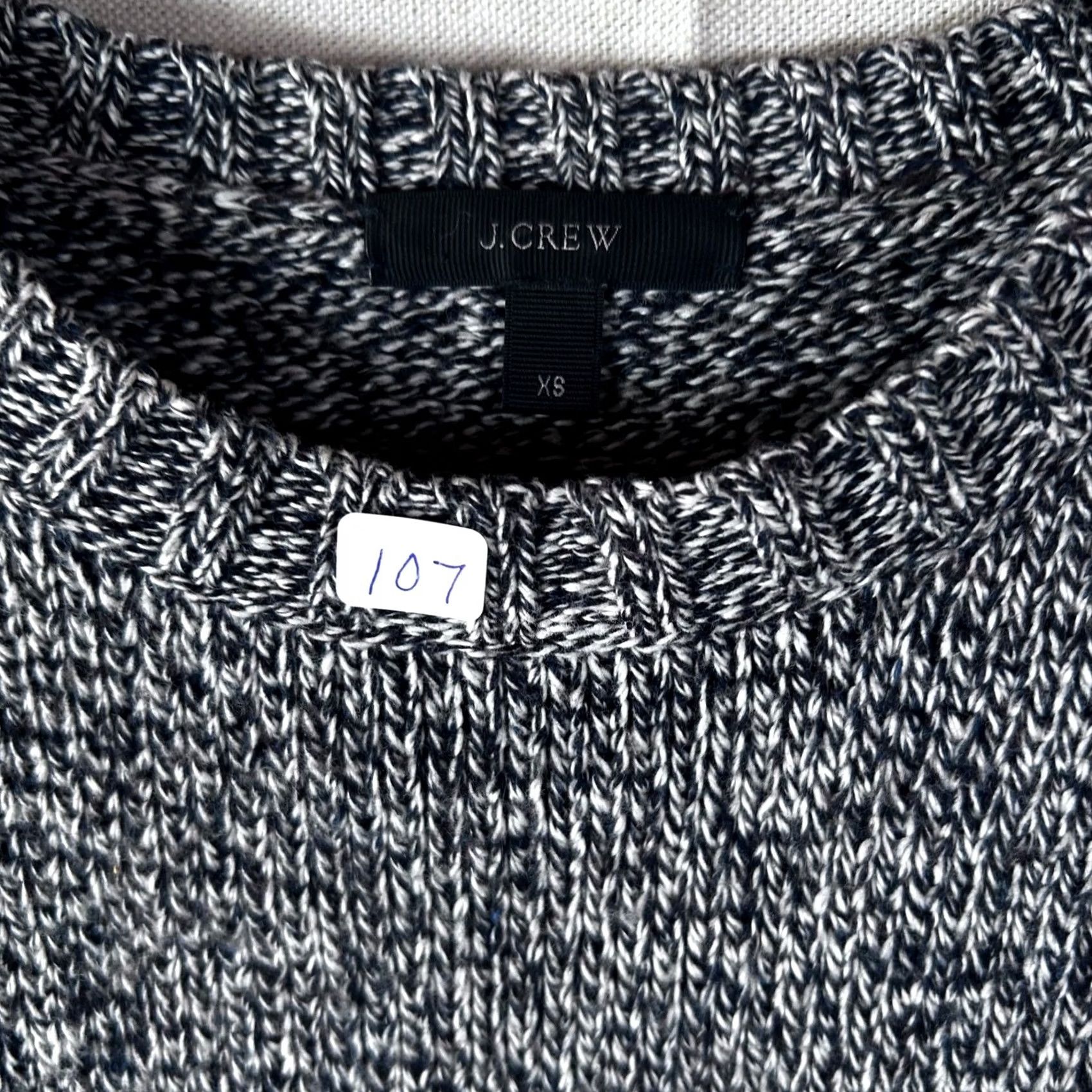 J.Crew J.Crew Womens XS Marled Knit Crewneck Sweater Navy White Cotton Blend Pullover Size XS / US 0-2 / IT 36-38 - 2 Thumbnail