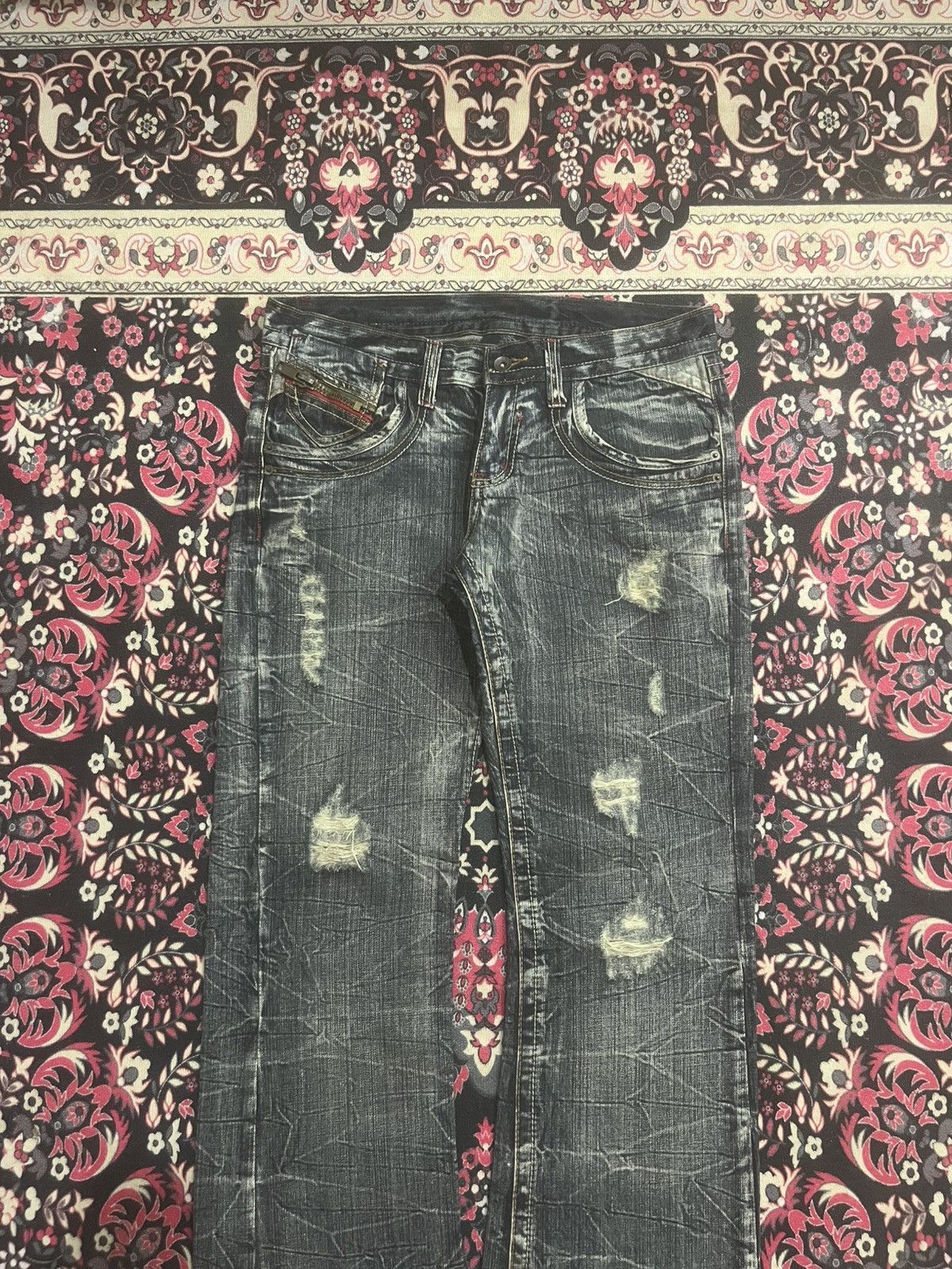 semanticdesign Japan Semantic Design Dark Washed Cracked Fringe Flare Jeans Size US 32 / EU 48 - 3 Thumbnail