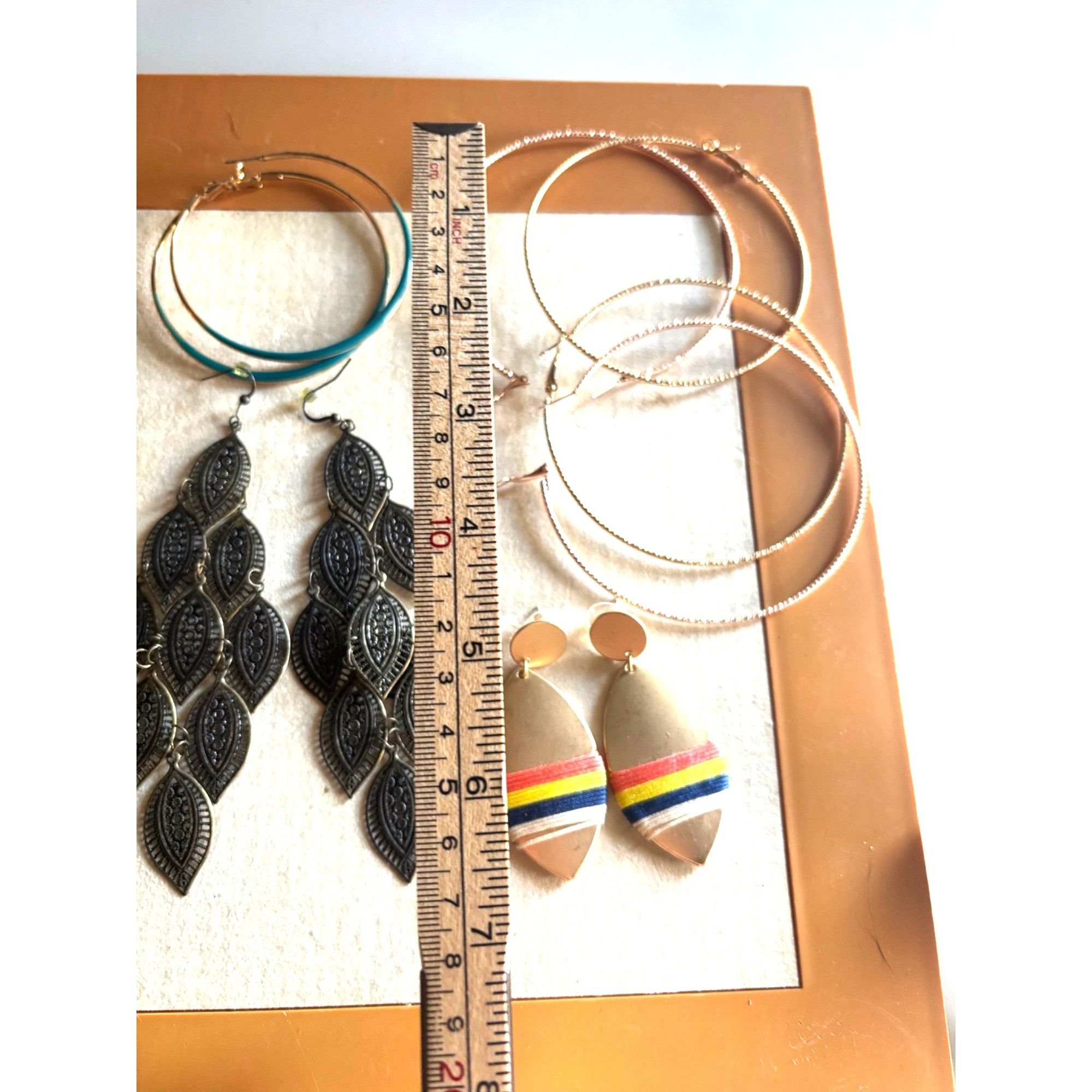 Other Mixed Earring Set With Gold Hoops Black Leaf Dangles Yellow Size ONE SIZE - 7 Thumbnail