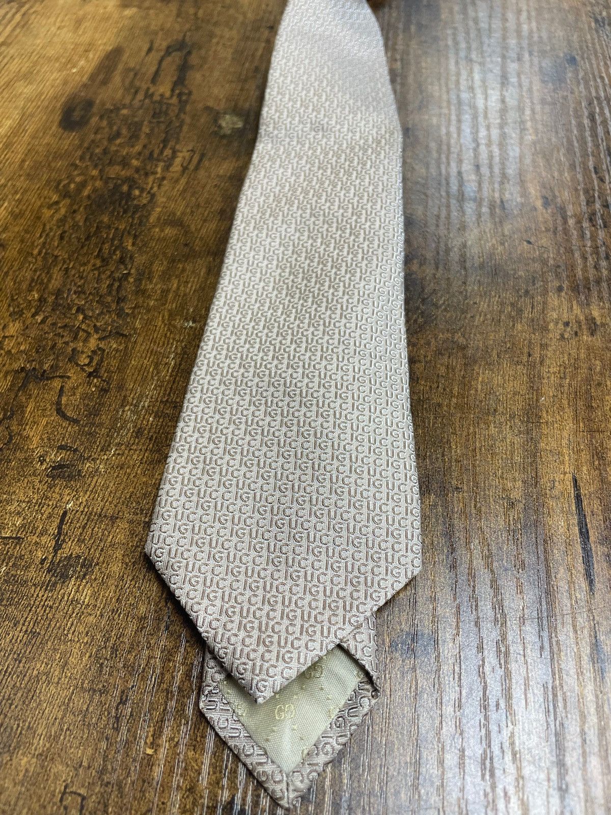 Gucci Gucci Spell Out Monogram Beige Tie Size ONE SIZE - 2 Thumbnail