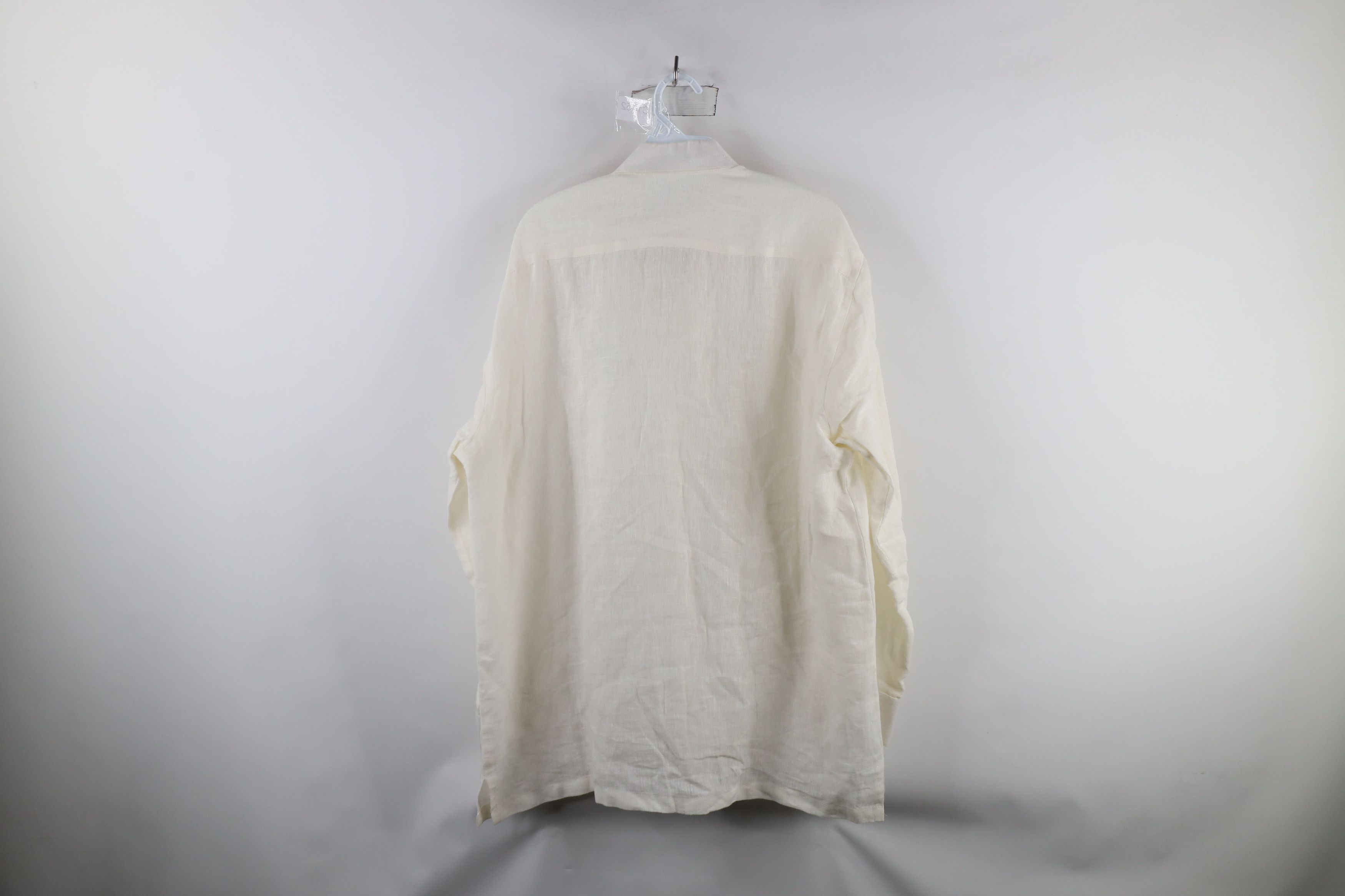 Vintage Vintage 90s Streetwear Linen Collared Button Shirt Cream Size US XL / EU 56 / 4 - 8 Thumbnail