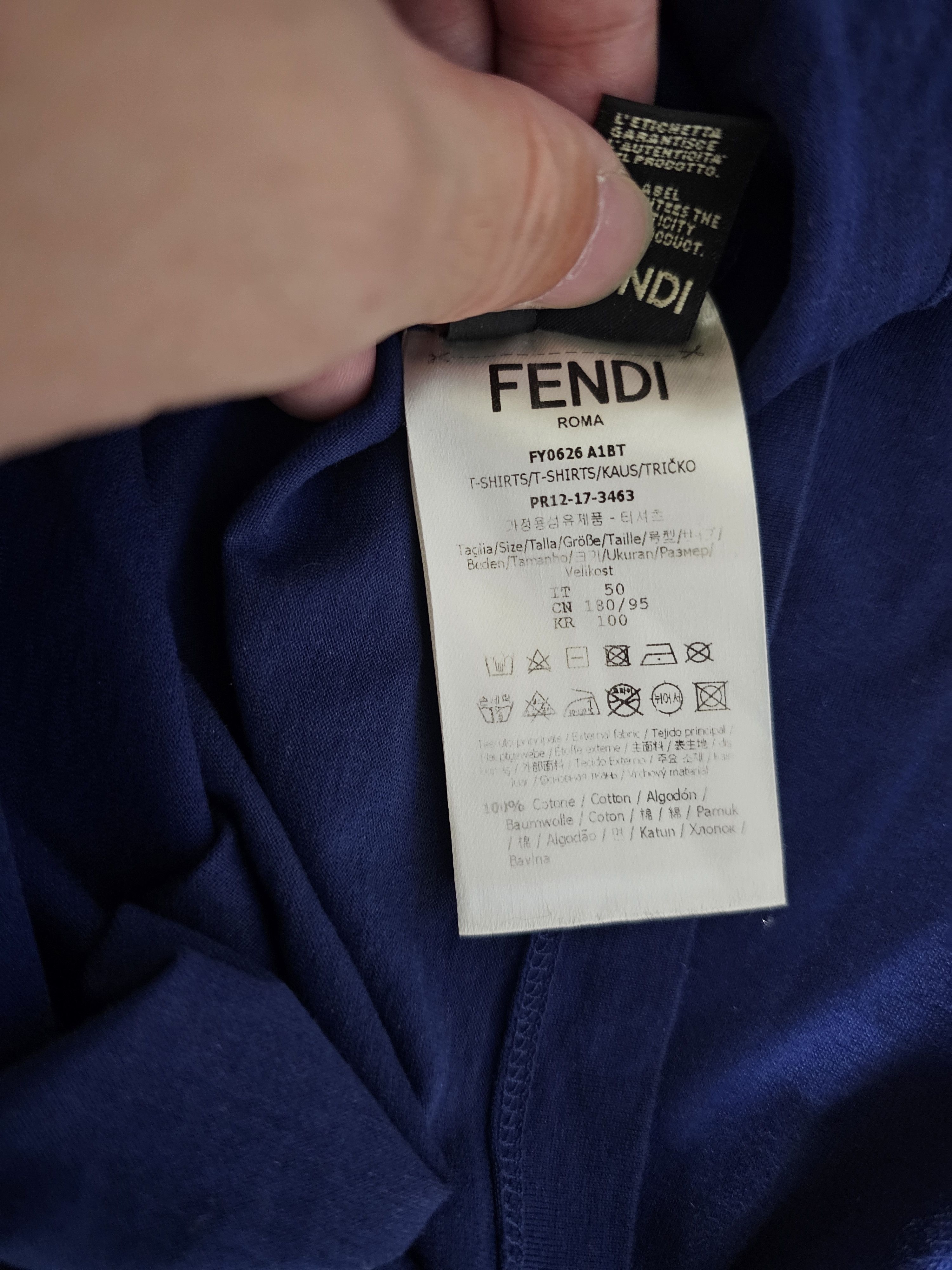 Fendi Fendi Men's Blue Embroidered T-Shirt Size 50 Size US L / EU 52-54 / 3 - 6 Thumbnail
