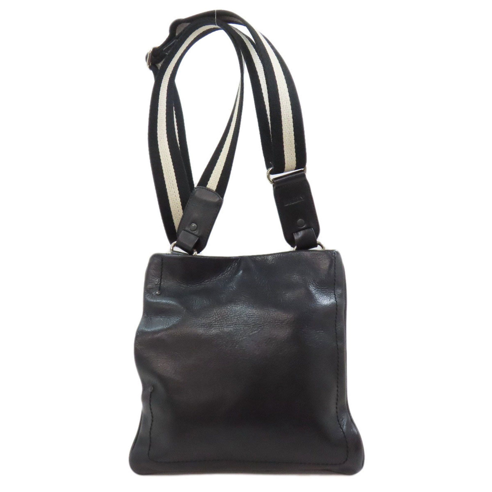 Bally Design Shoulder Bag Leather Women's in Black