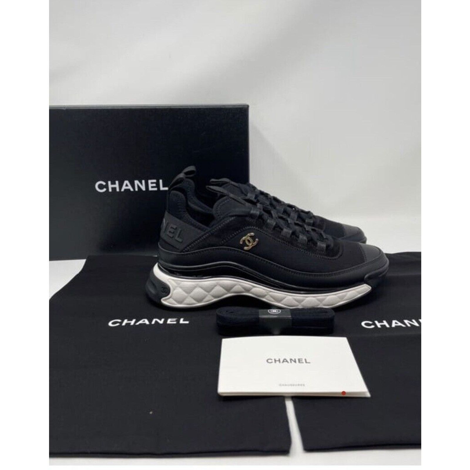 Chanel Chanel Velvet Calfskin & Mixed Fibers Sneaker Black 39.5 NIB Size US 8.5 / IT 38.5 - 2 Thumbnail