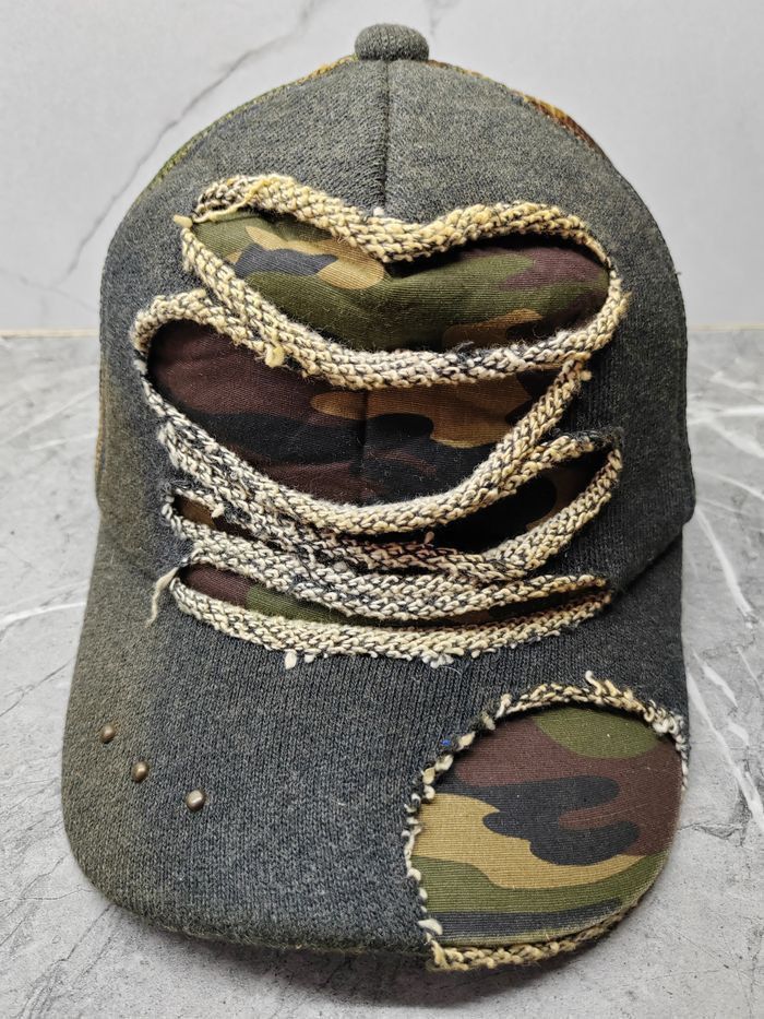 Vintage Military Camo Distressed Style Trucker Hat Cap