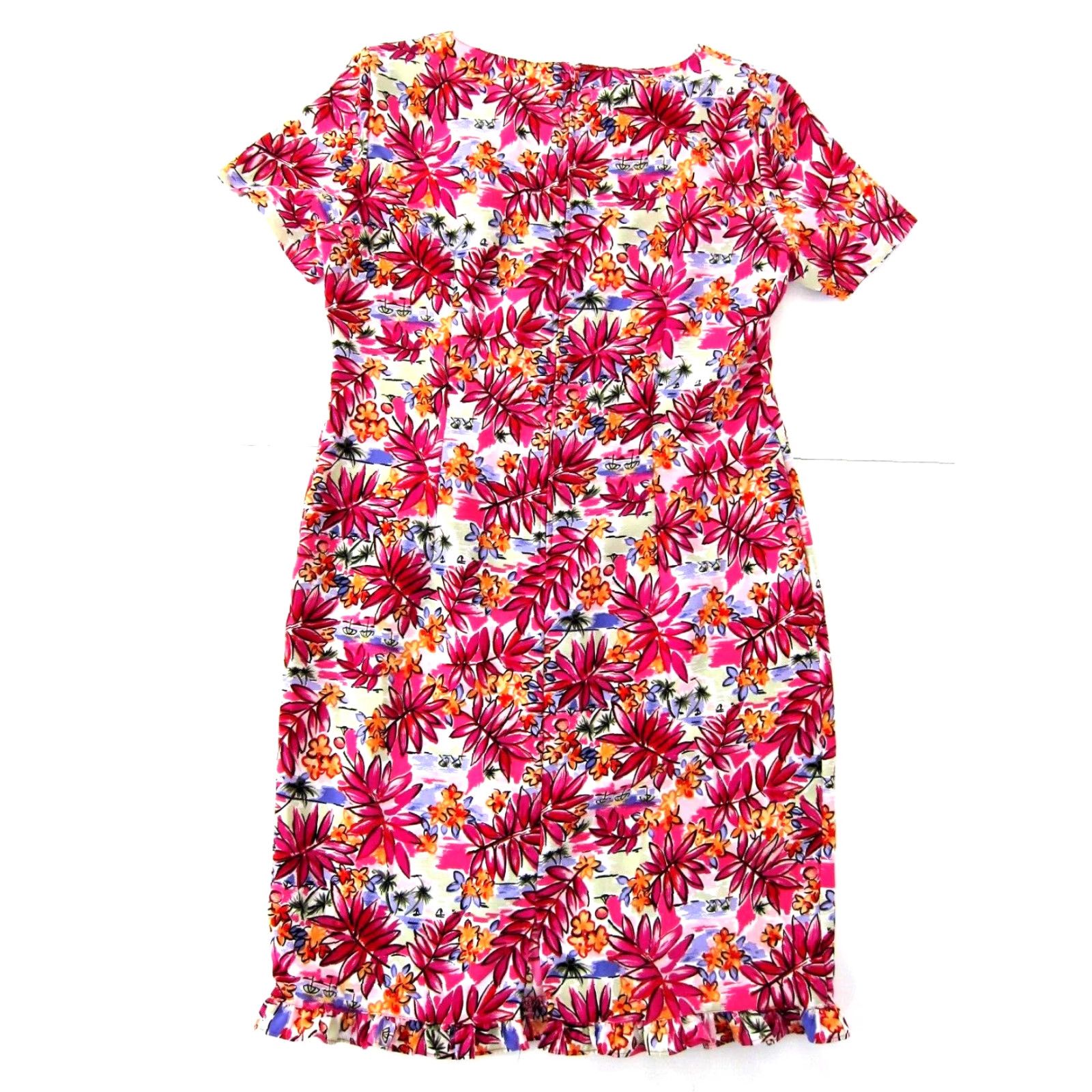 Lee VINTAGE Kathie Lee Collection Pink Green Hawaiian Floral Short Sleeve Shift Dress 10 Size 32" / US 10 / IT 46 - 2 Thumbnail