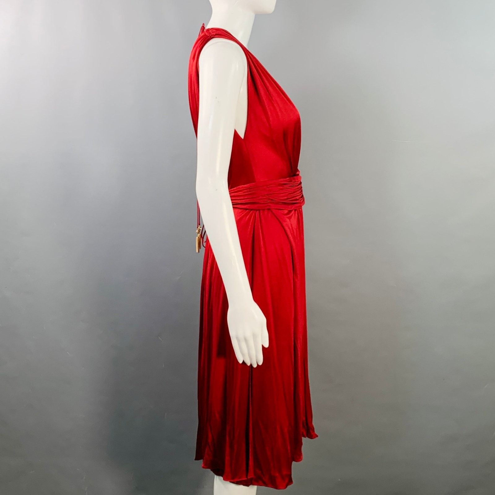 Azzaro AZZARO PARIS Woven Red Knee Length Cocktail Dress Size S / US 4 / IT 40 - 3 Thumbnail