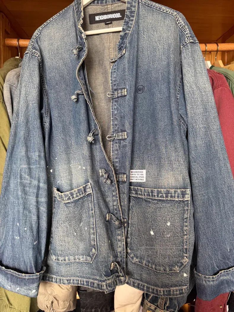 Neighborhood Neighborhood Washed Splattered Chinese Tunic Denim Jacket Size US M / EU 48-50 / 2 - 3 Thumbnail