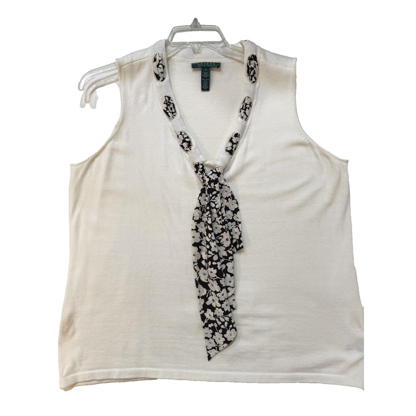 Lauren Ralph Lauren Lauren Ralph Lauren Top Women 1X White Blk Floral Silk Scarf Size XL / US 12-14 / IT 48-50 - 1 Thumbnail